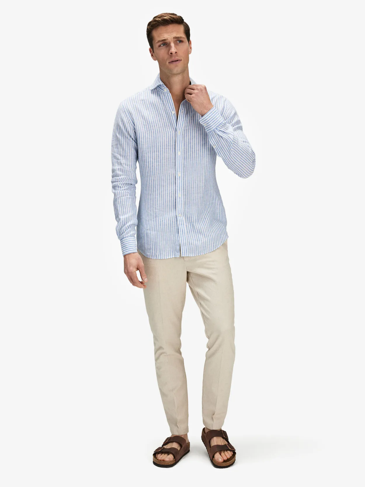 Light Blue White Striped Linen Shirt Buy online John Henric