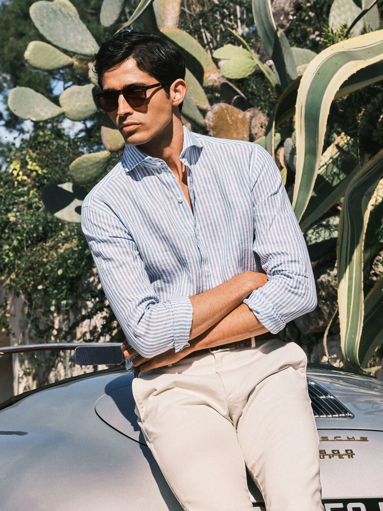 Light Blue & White Striped Linen Shirt