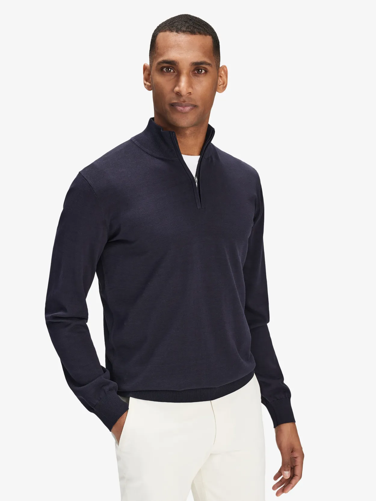 Navy Blue Silk Zipper Sweater