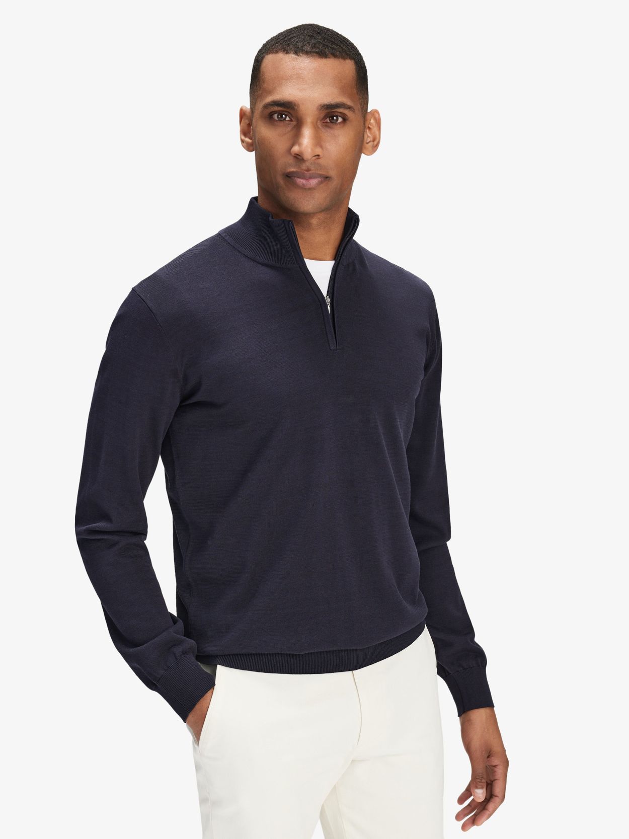 Navy Blue Silk Zipper Sweater