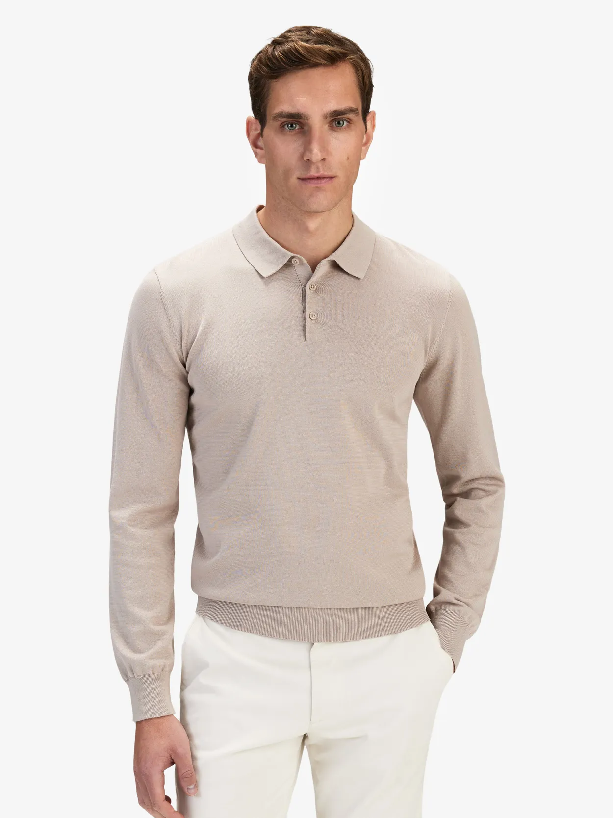Beige Cotton Silk Polo Sweater