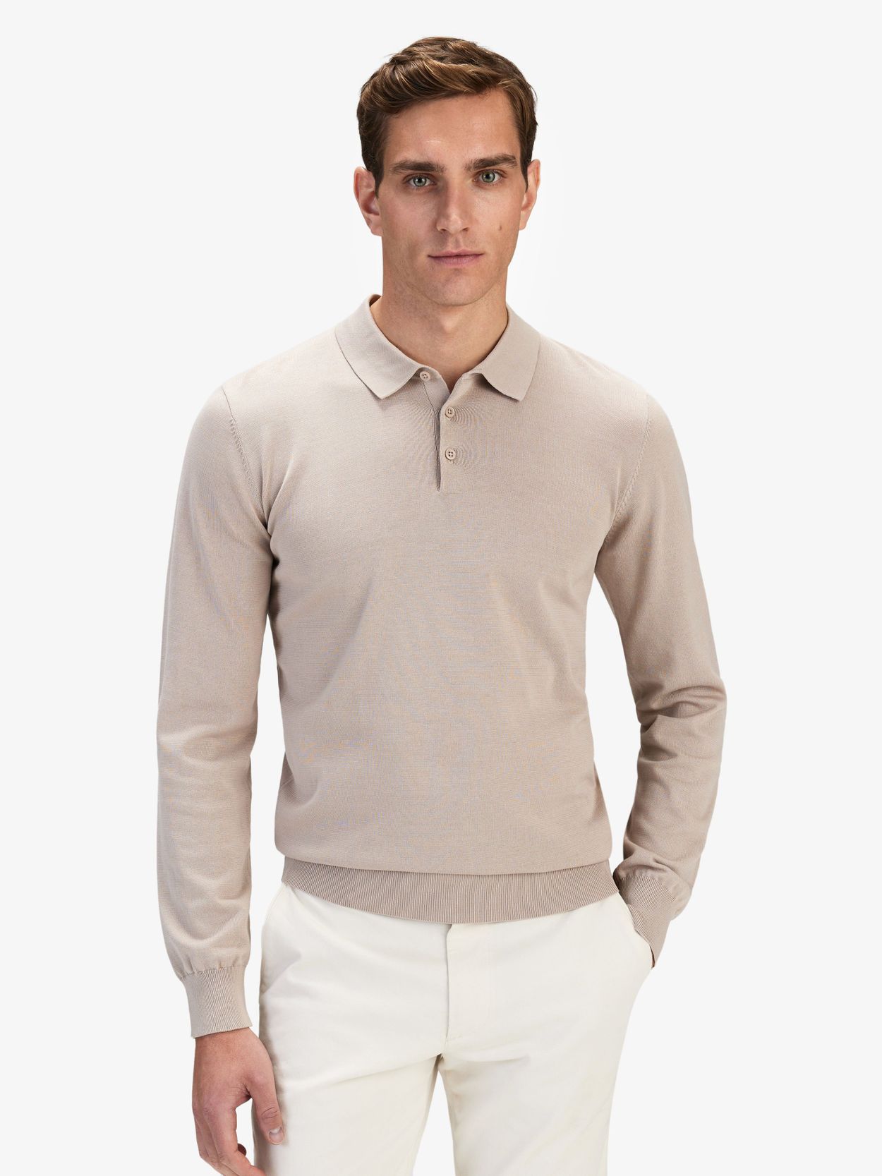 Beiger Polo Pullover aus Baumwolle & Seide