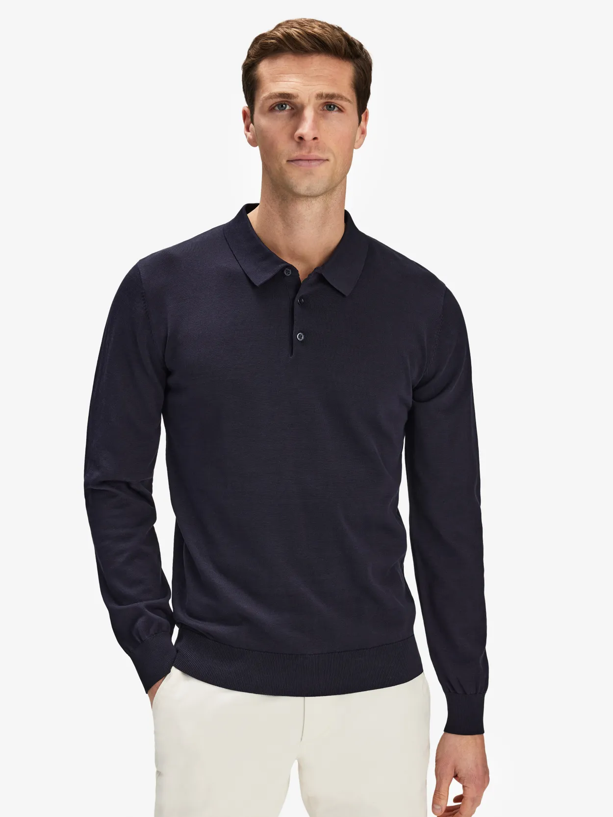 Marineblauer Polo Pullover aus Baumwolle & Seide