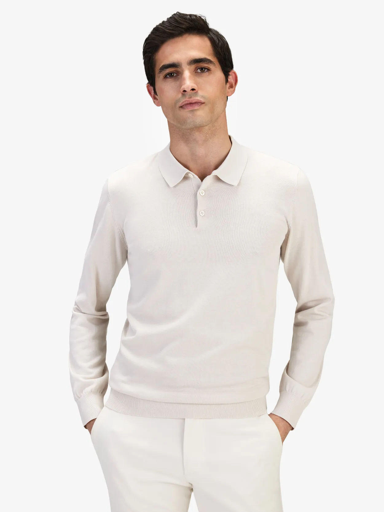 Cream White Cotton Silk Polo Sweater