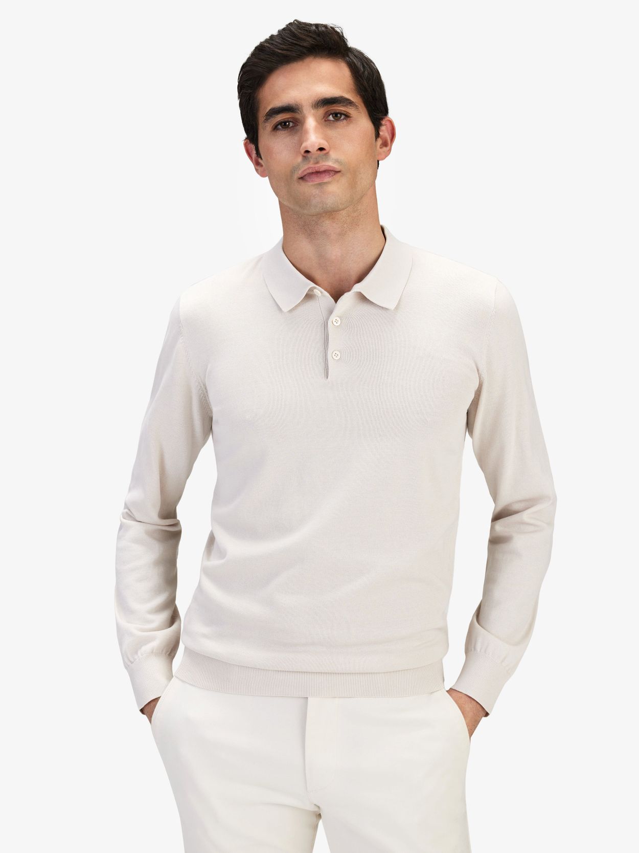 Pull Polo en Coton et Soie Blanc Crème