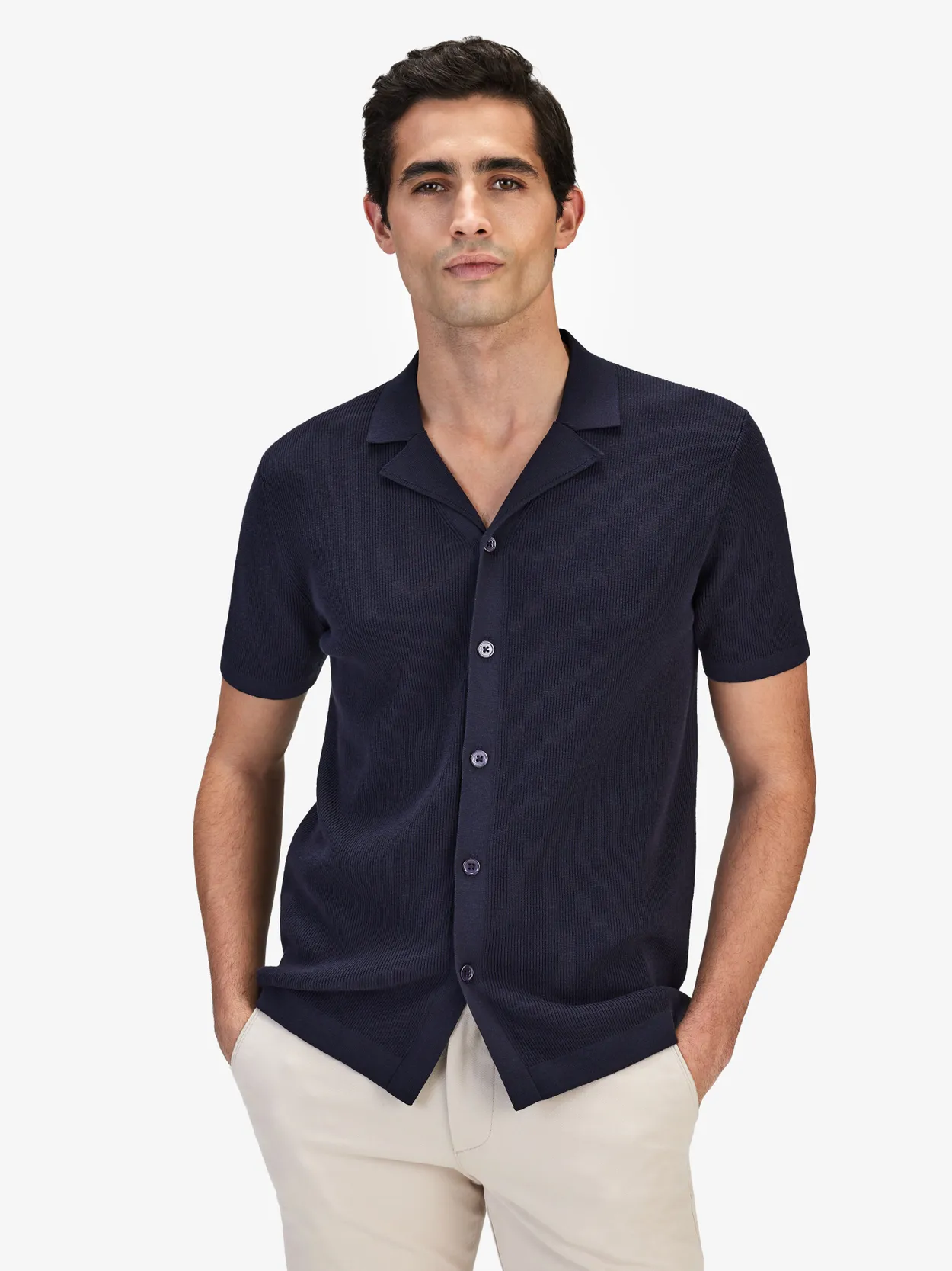 Navy Blue Cotton Silk Knitted Shirt