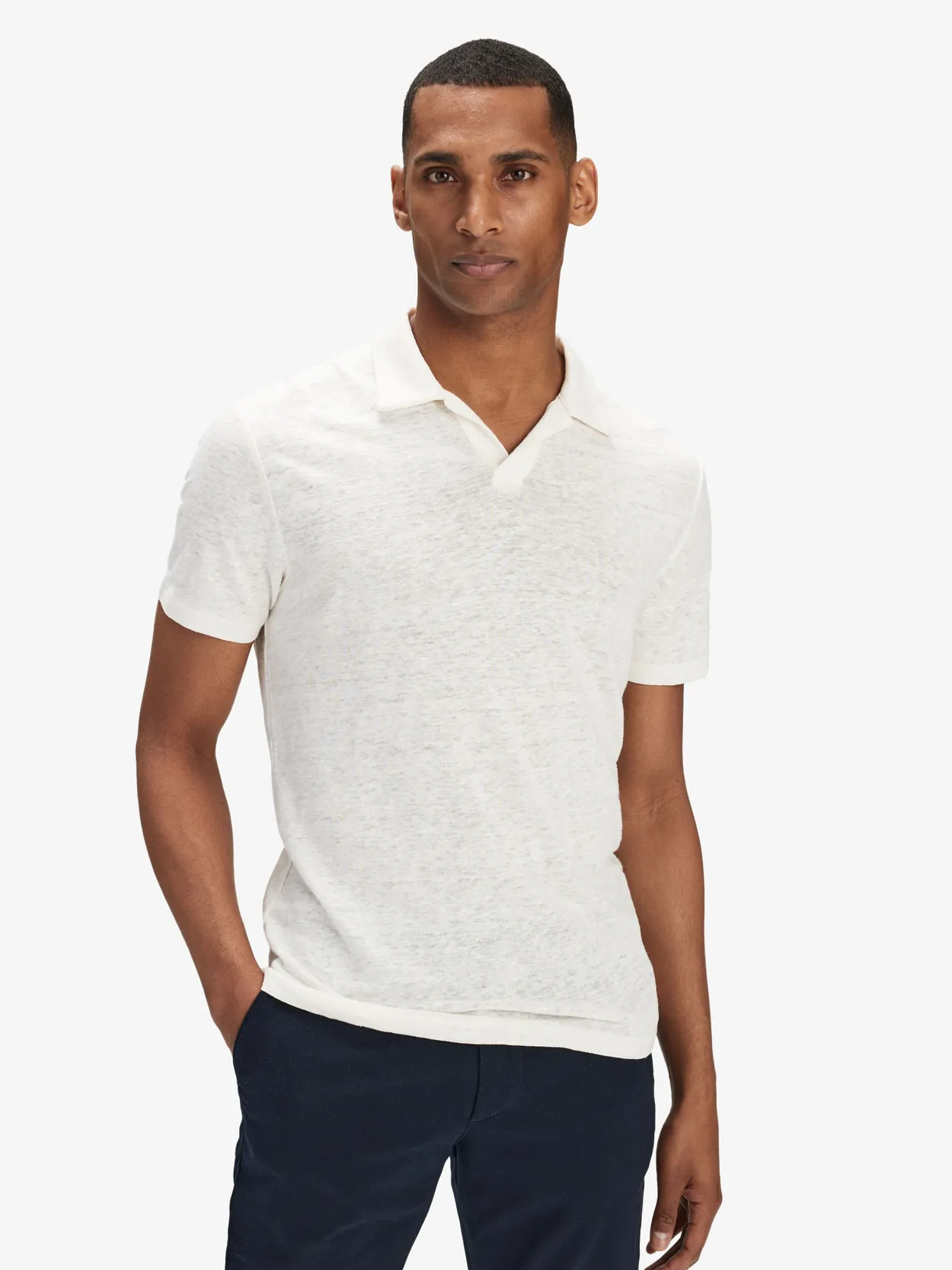 Cream White Linen Polo