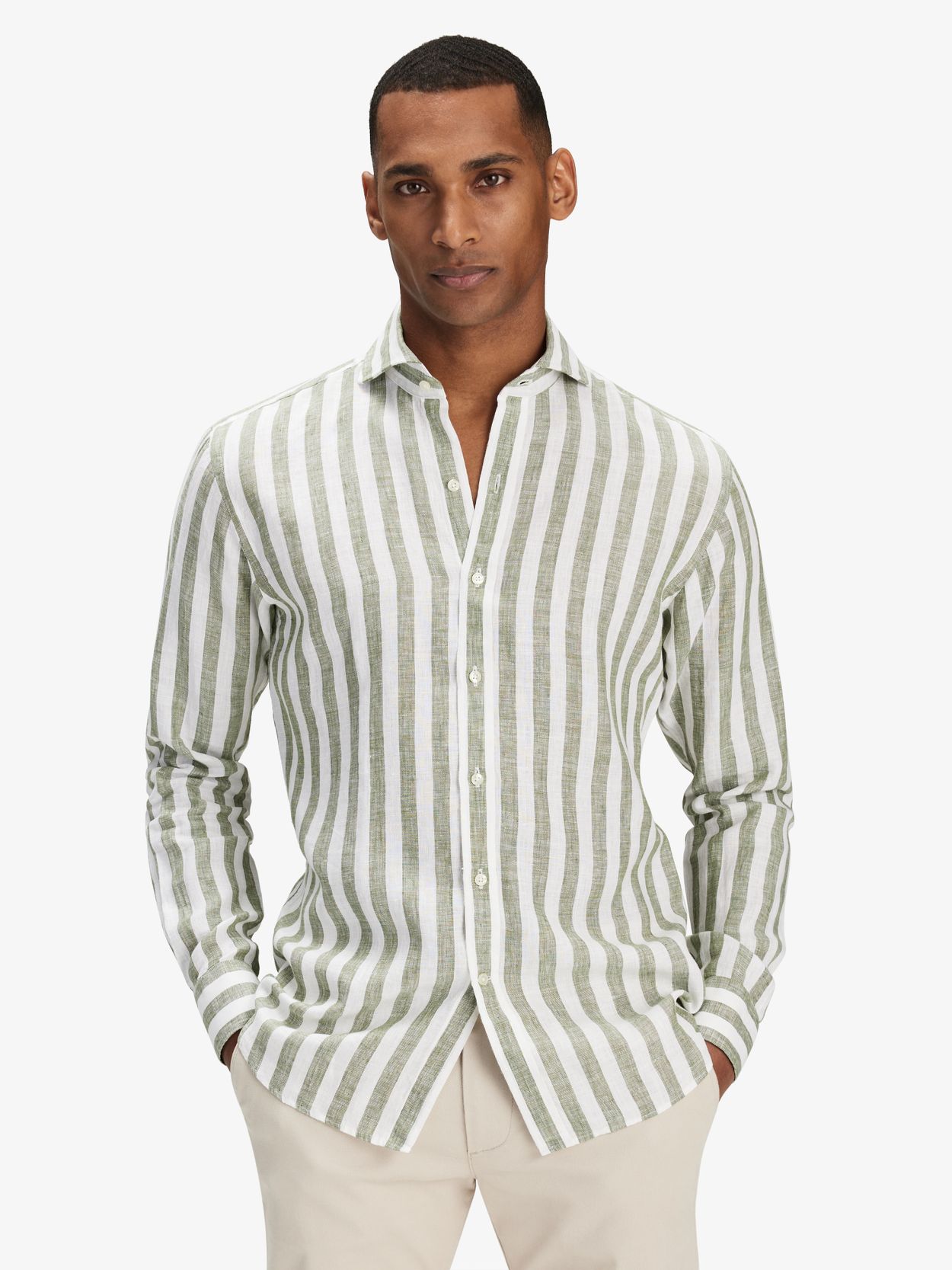 Green striped on sale shirt mens