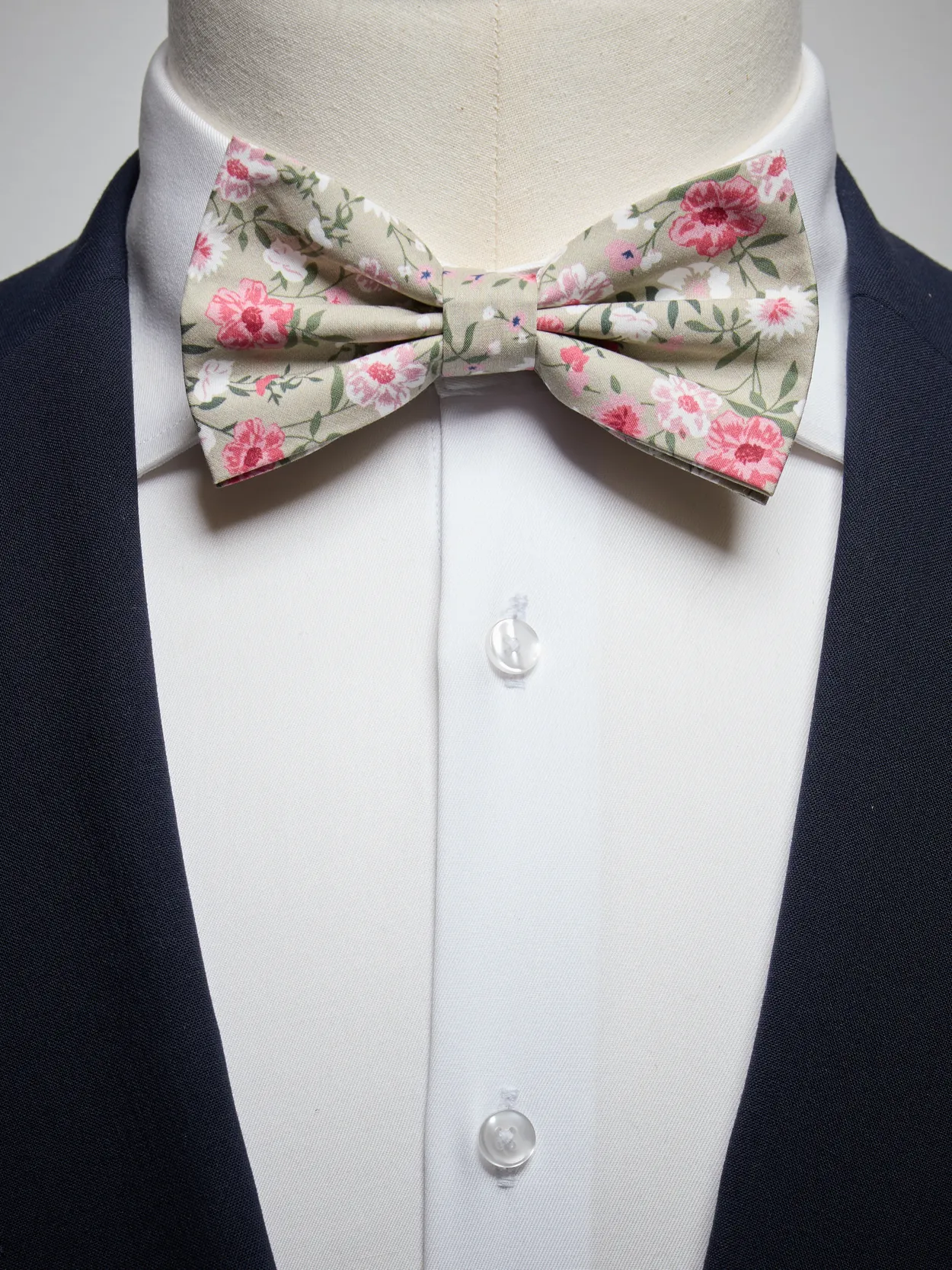 Light Pink Pre Tied Bow Tie Cotton Floral