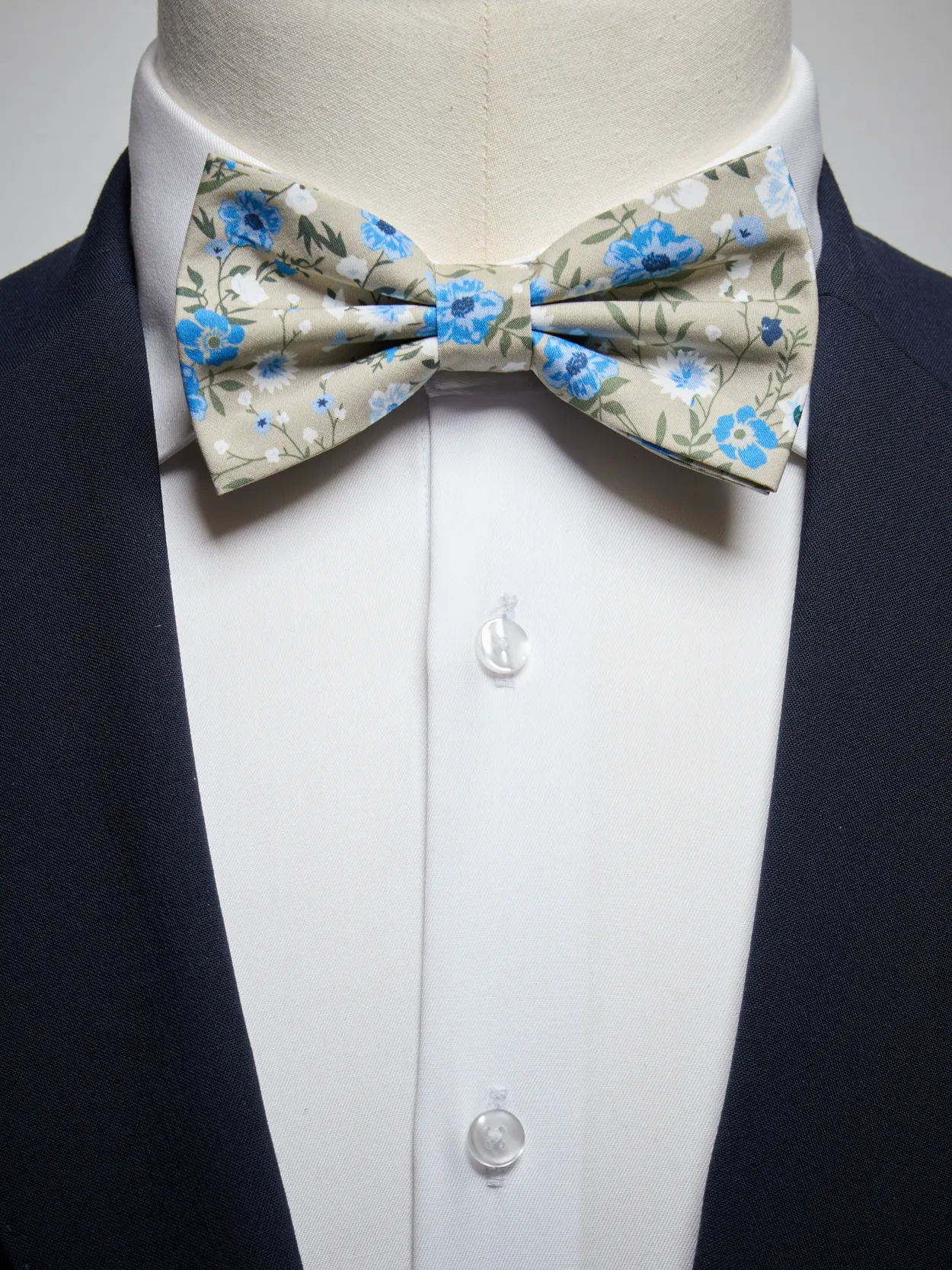 Light Blue Pre Tied Bow Tie Cotton Floral