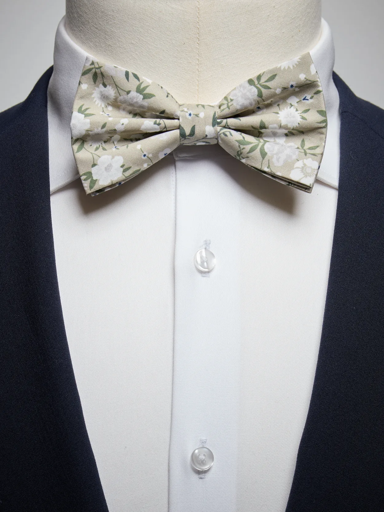 Beige Pre Tied Bow Tie Cotton Floral