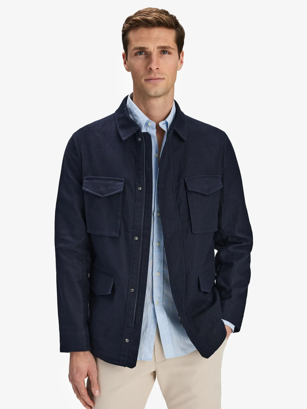 Navy Linen Field Jacket