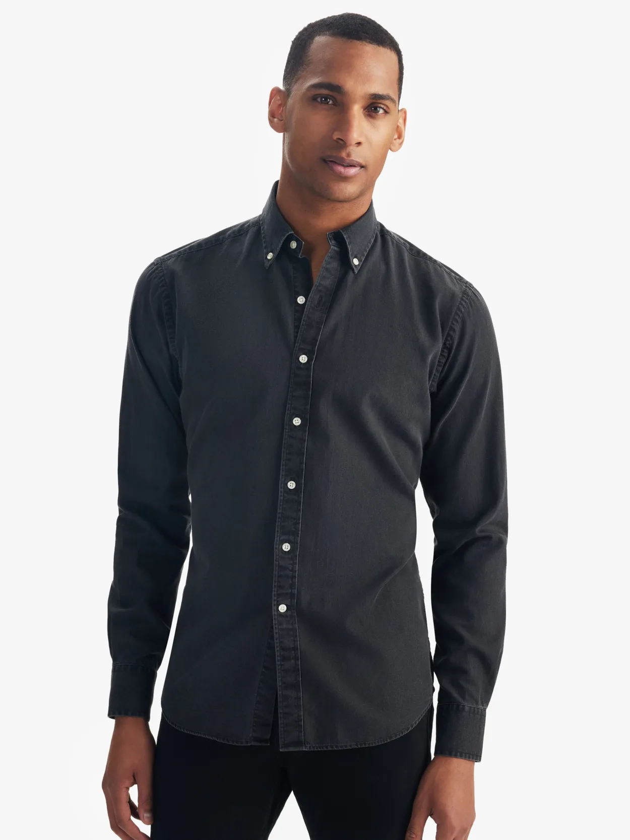 Black denim hotsell long sleeve shirt