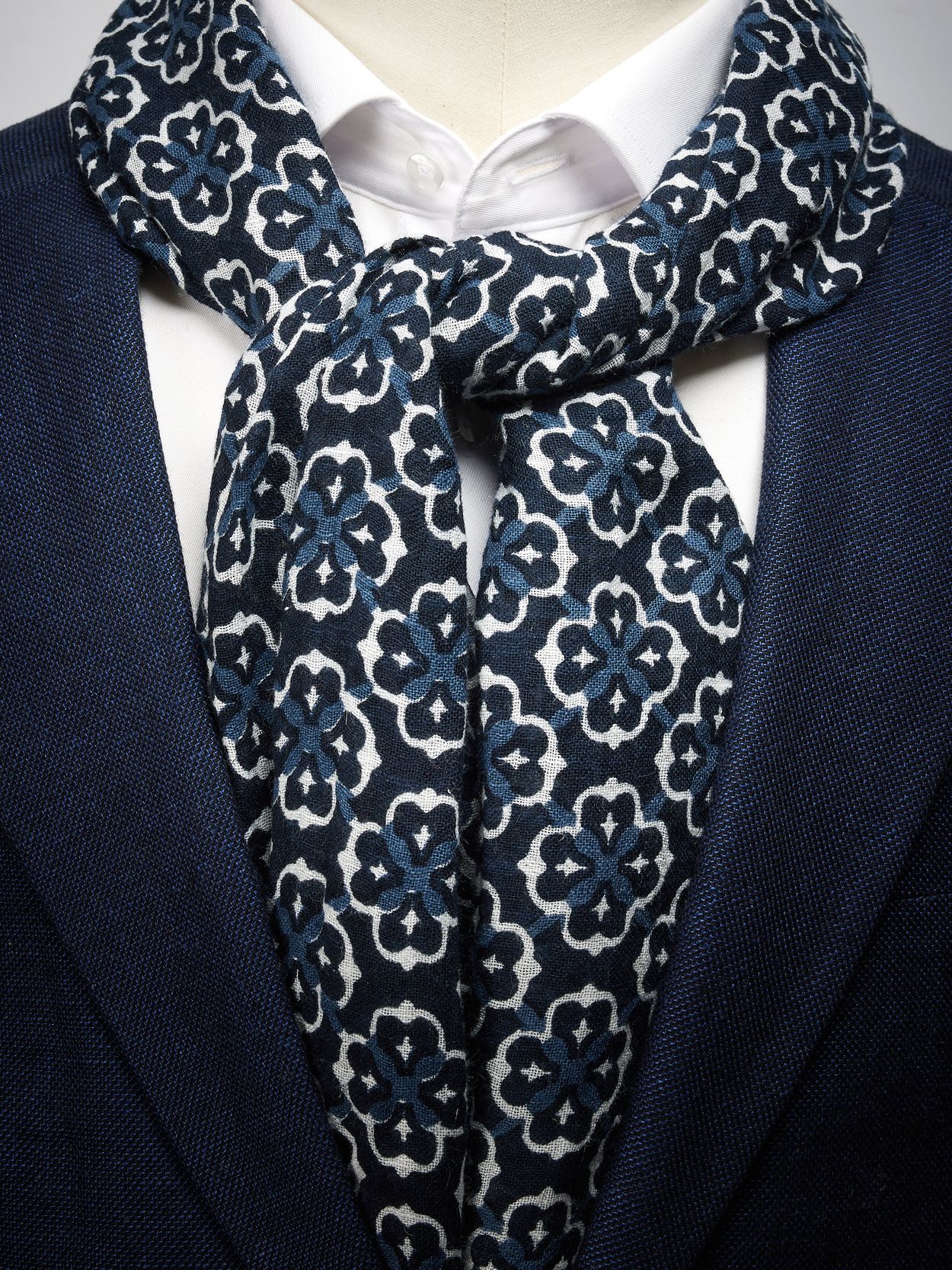 Navy Blue Blazer with Red Neck Scarf