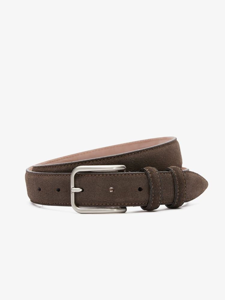 Ceinture Homme En Daim Fait Main En Italie - Largeur 3,5 Cm, Longueur Ajustable, Boucle Argent Satiné, 20 Couleurs
