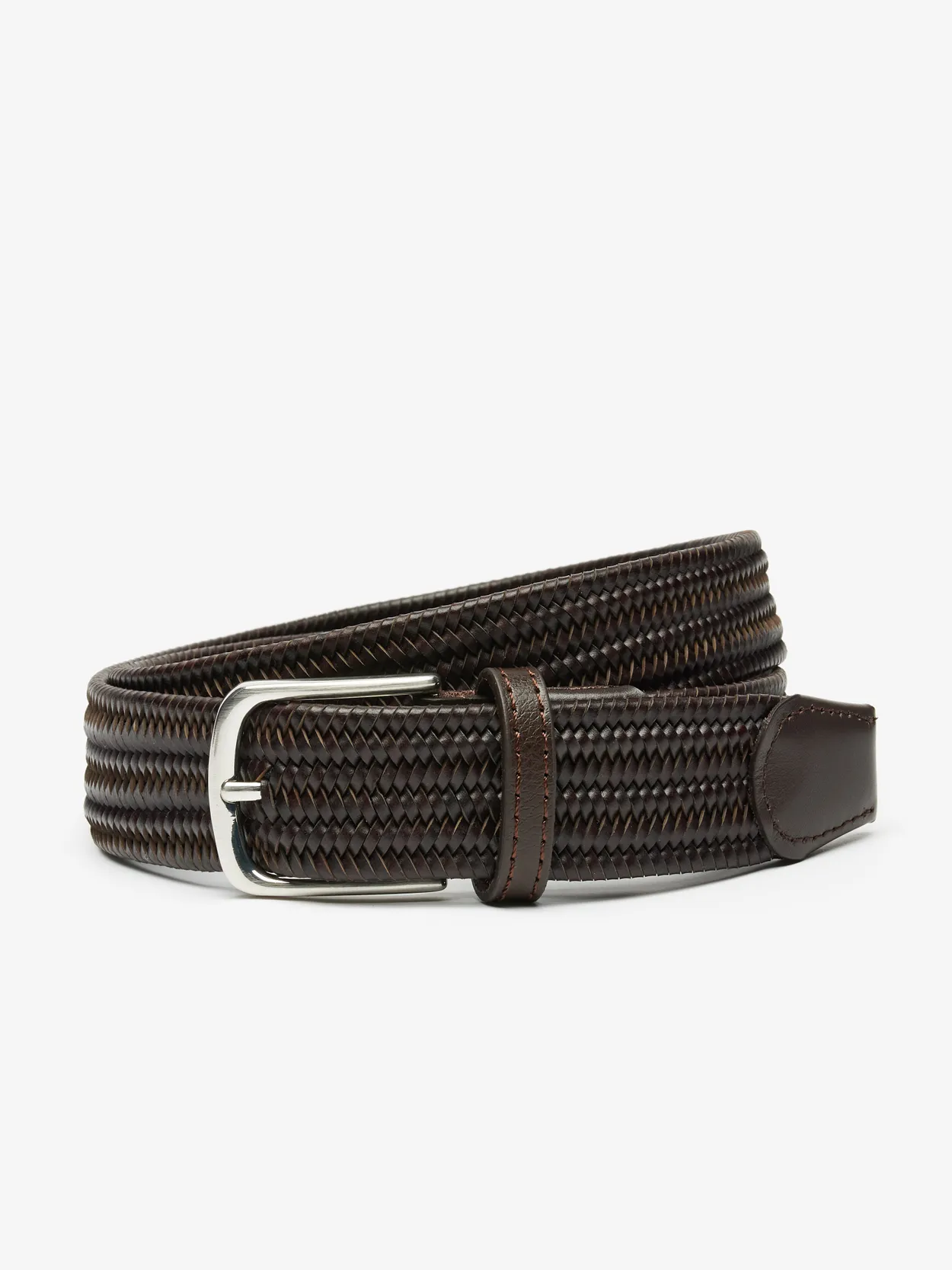 Dark Brown Leather Braided Belt