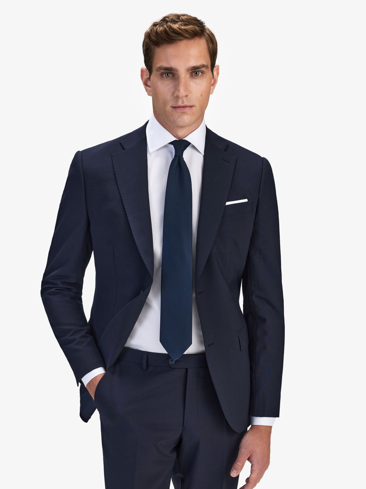 Image number 3 for product Dark Blue Suit Stretch Wool Mix With Shirt