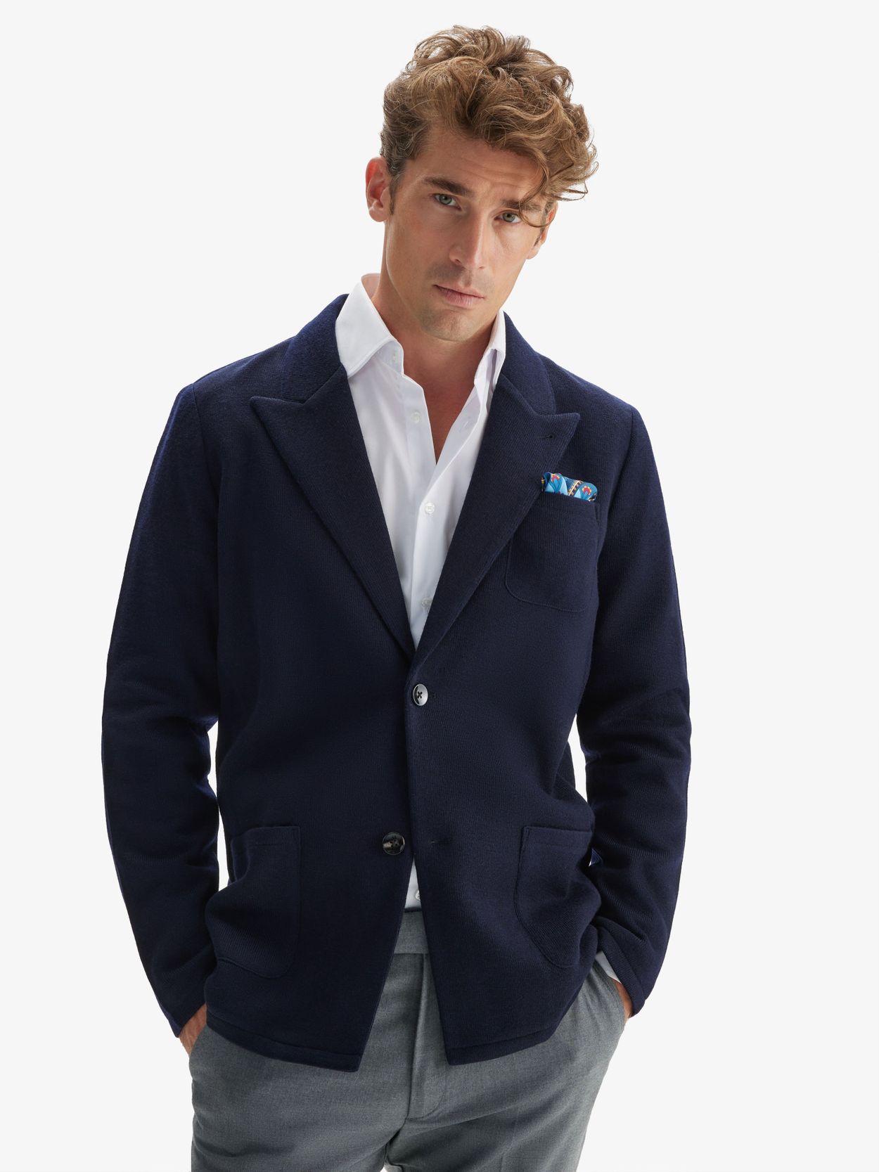 Blue Unlined Knitted Blazer