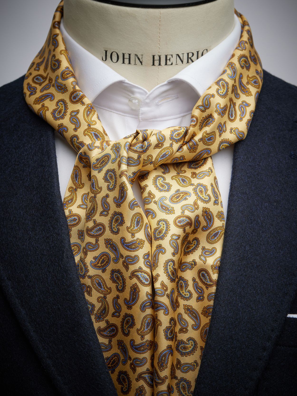 Men's Silk Scarf, Yellow & Grey Patterns