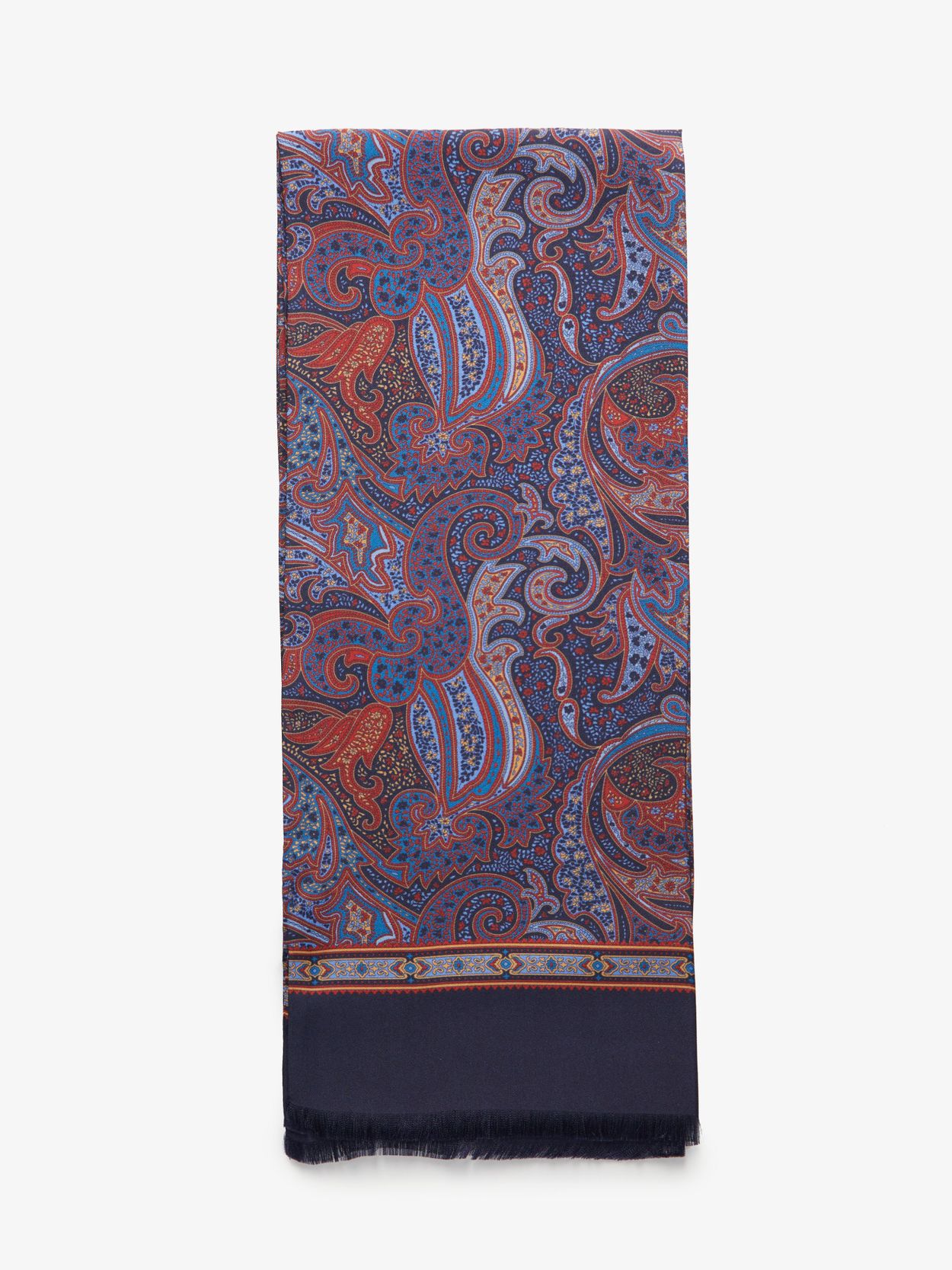 Navy, Royal, and Sky Blue Paisley Print Silk Scarf 