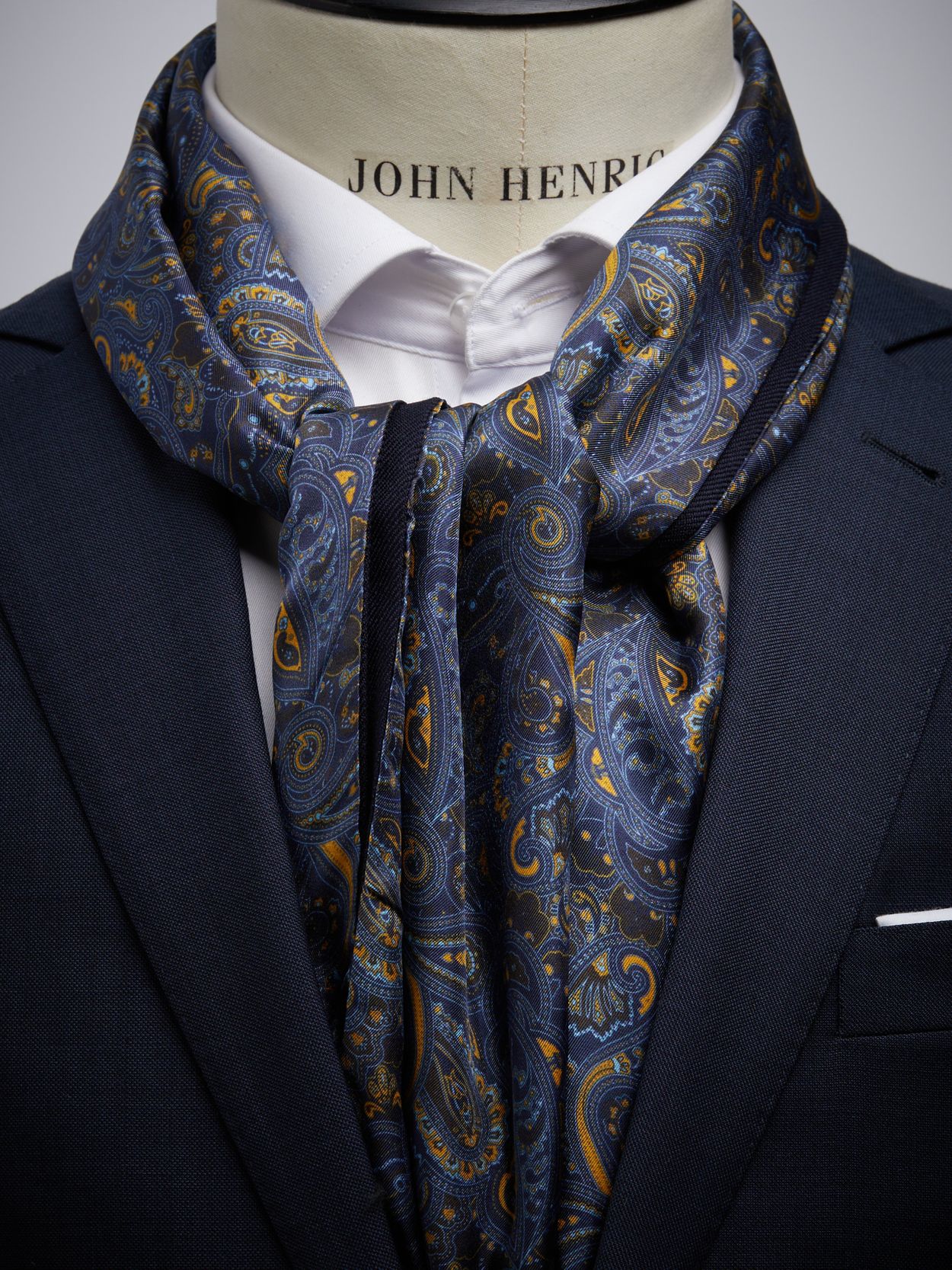 Long Silk Scarf for Men Navy Theme Paisley Print SFM045 – Yangtze Store