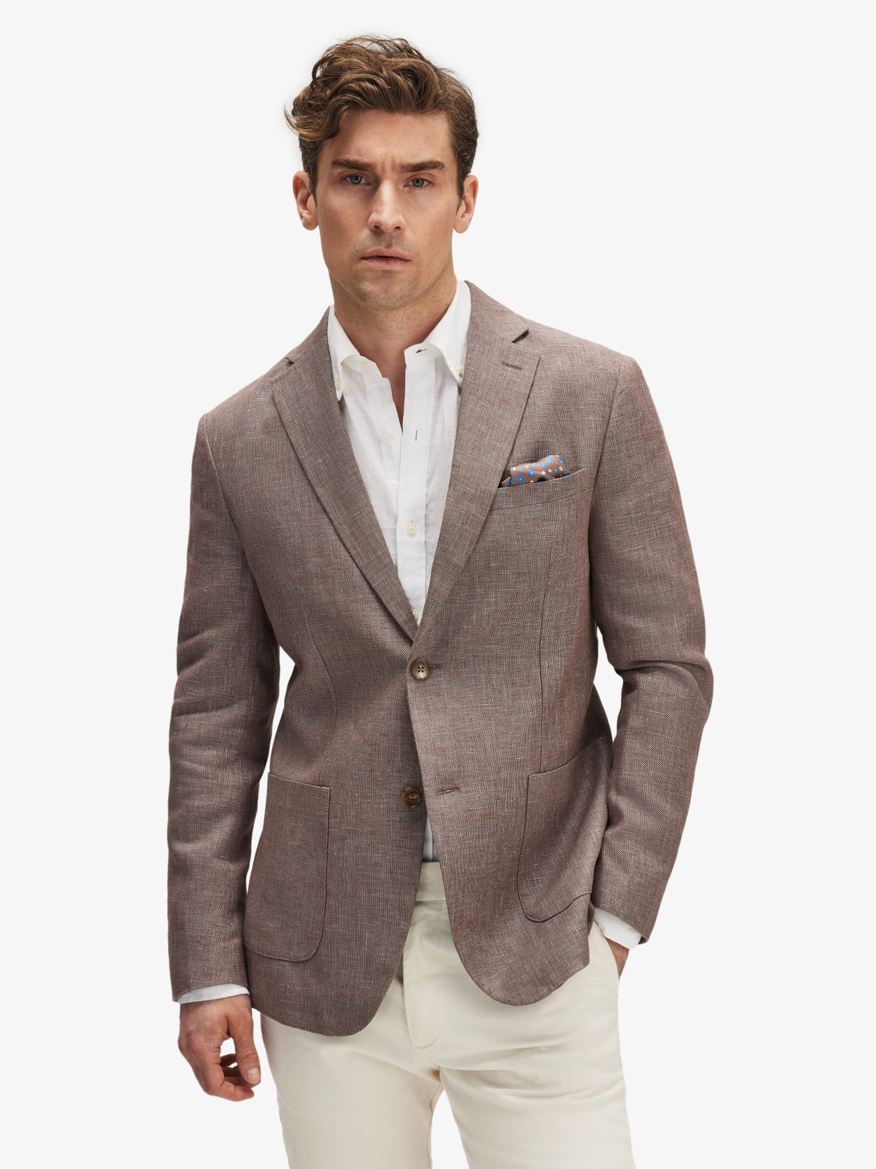 Olive Tailored Fit Linen Cotton Mini Chevron Blazer - MEN Jackets