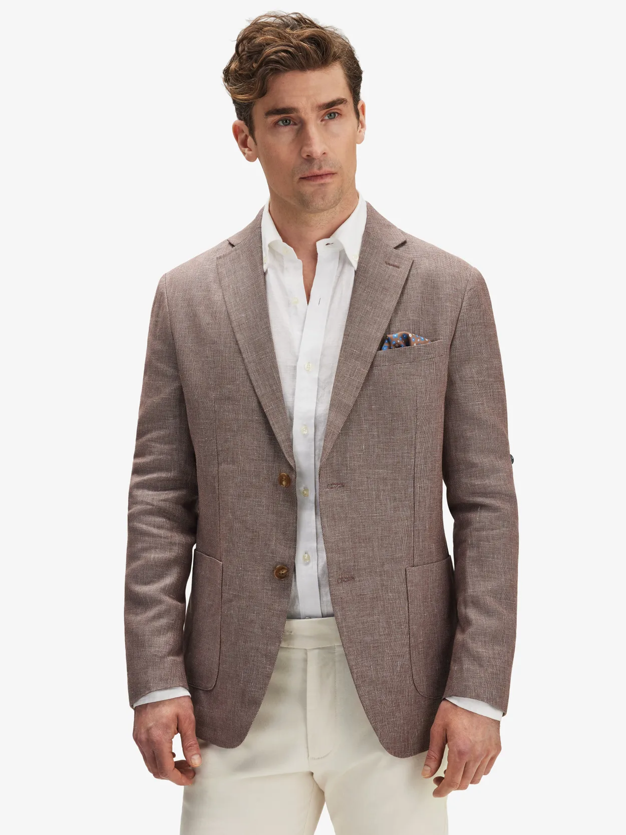 Olive Tailored Fit Linen Cotton Mini Chevron Blazer - MEN Jackets