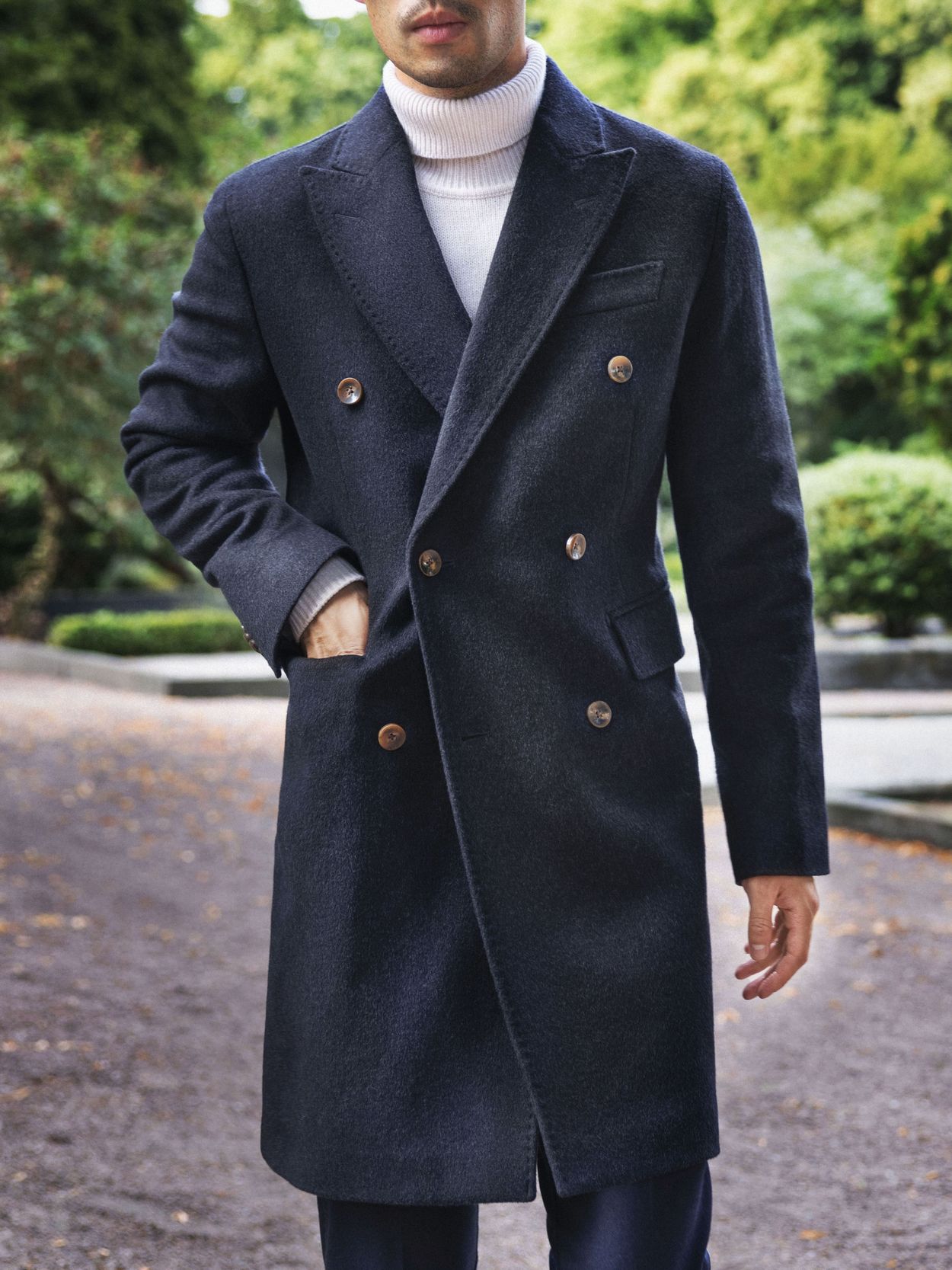 wool double breasted coat men's