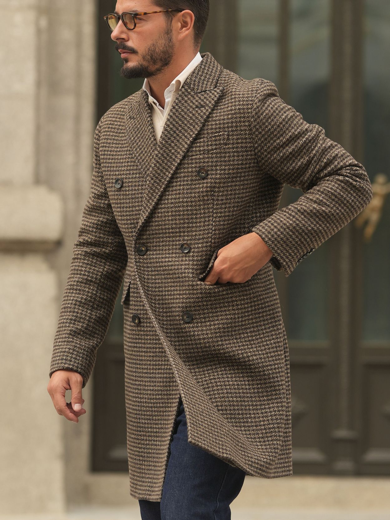 Houndstooth wool store coat mens