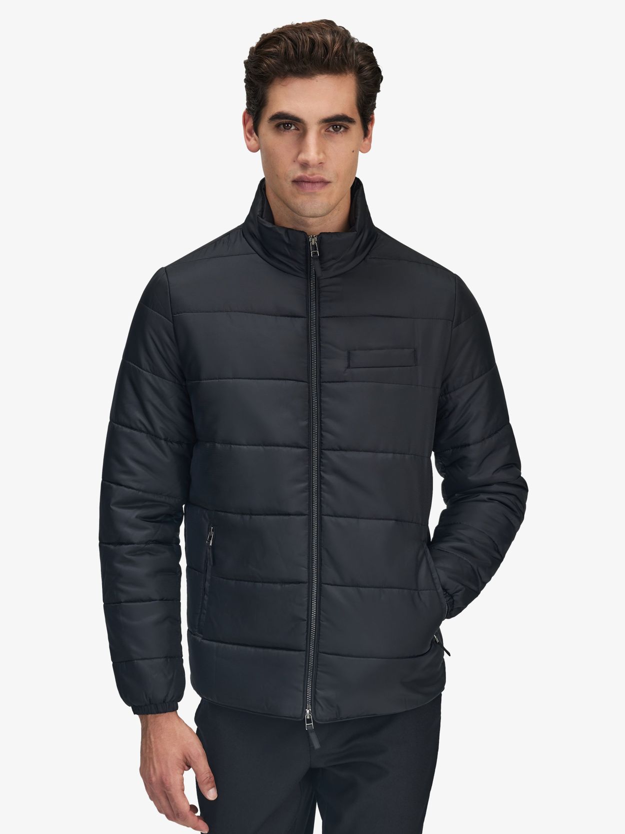 Black quilted down jacket for men