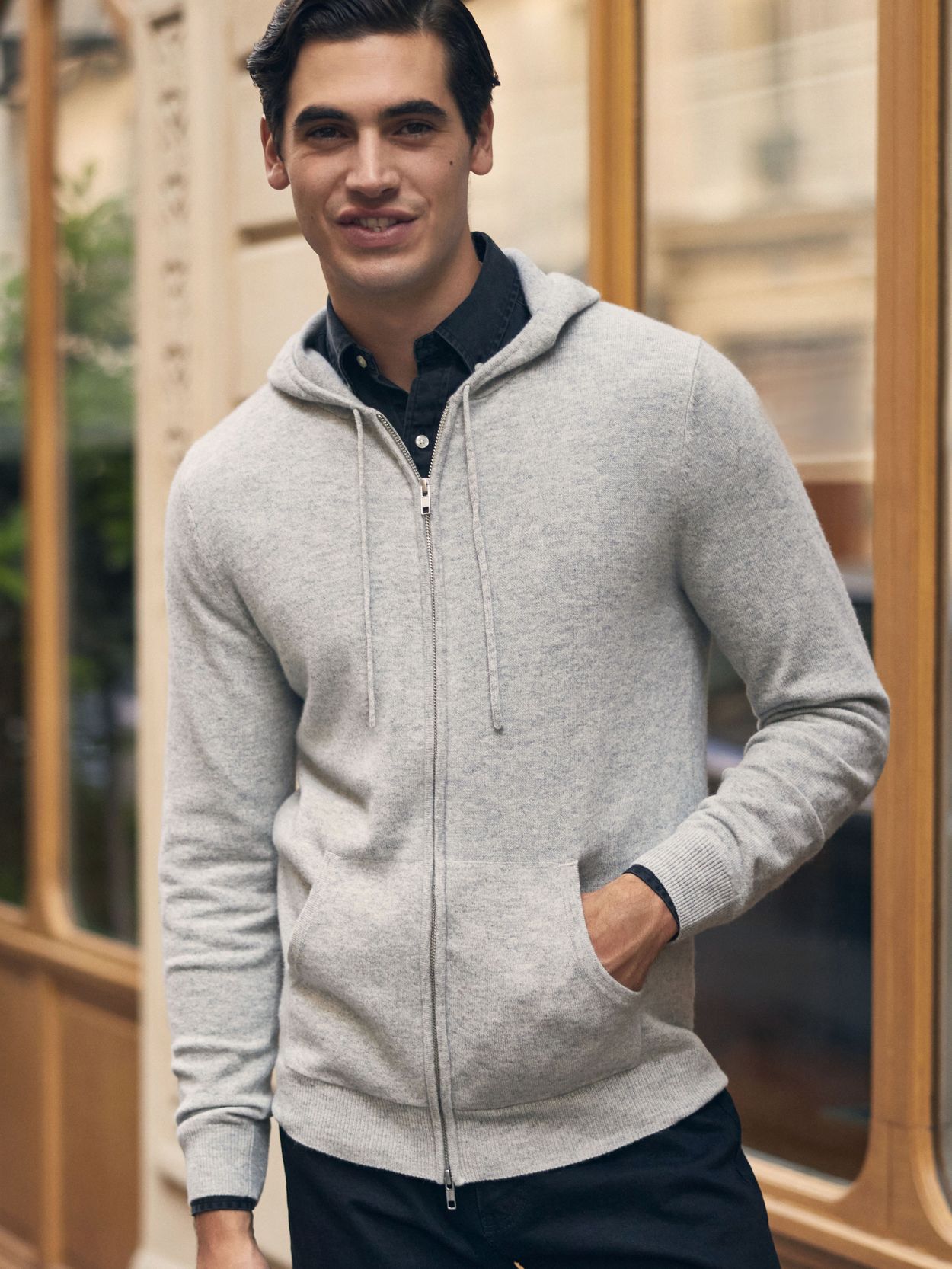 Mens grey zip hoodie sale