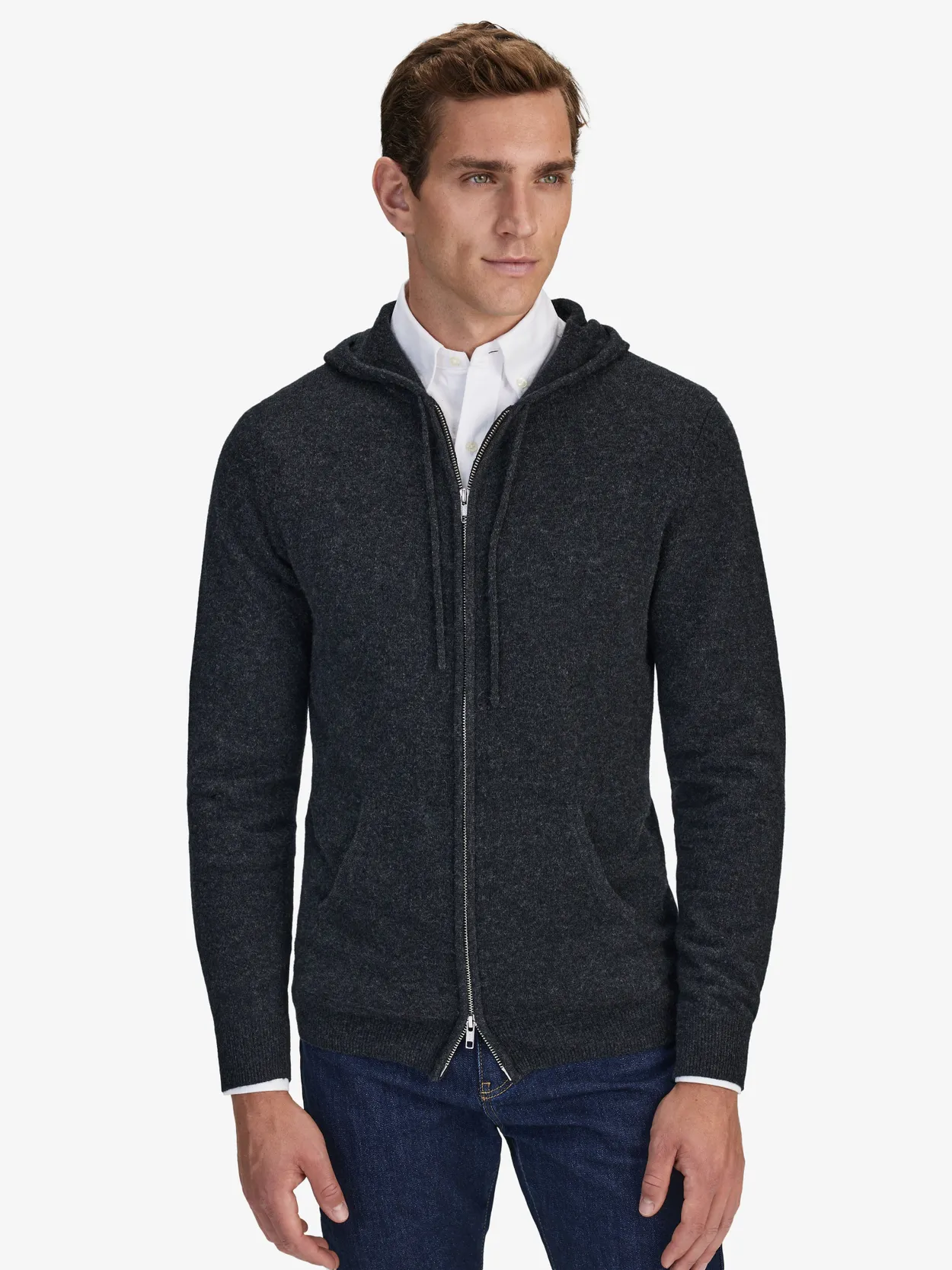 Cashmere hoodie zip clearance mens