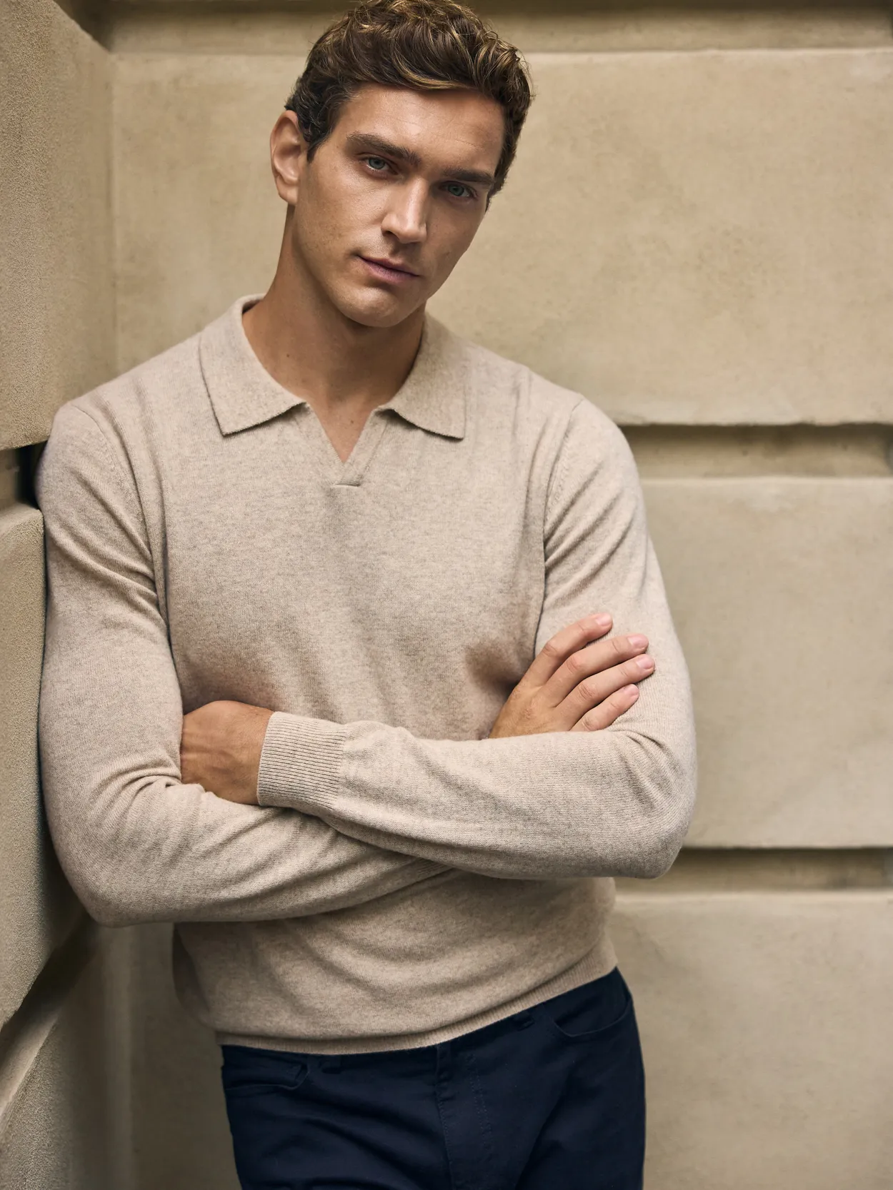 Beige Wool & Cashmere Polo