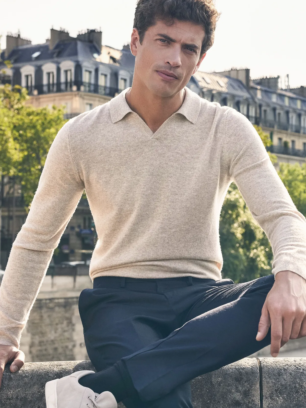 Beige Wool & Cashmere Polo