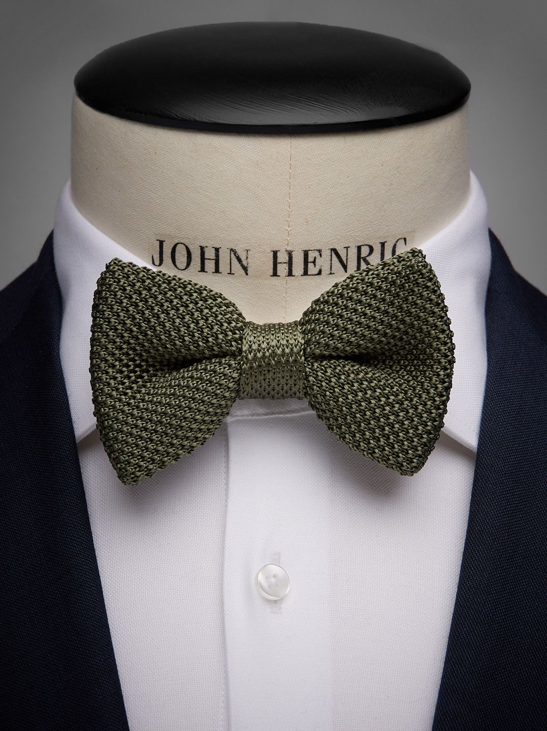 Olive Green Knitted Bow Tie  