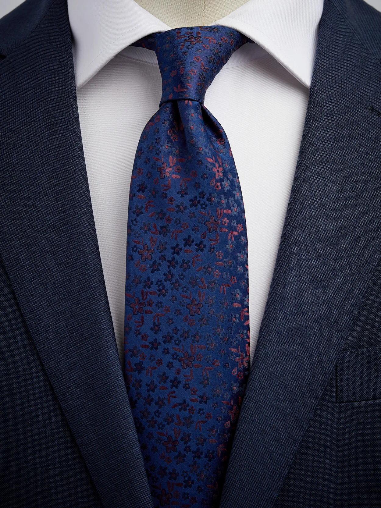 Dark Blue & Red Tie Floral