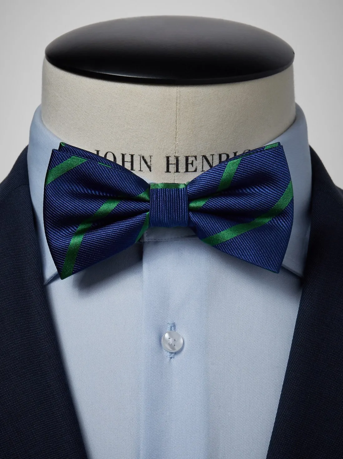 Blue & Green Striped Bow Tie