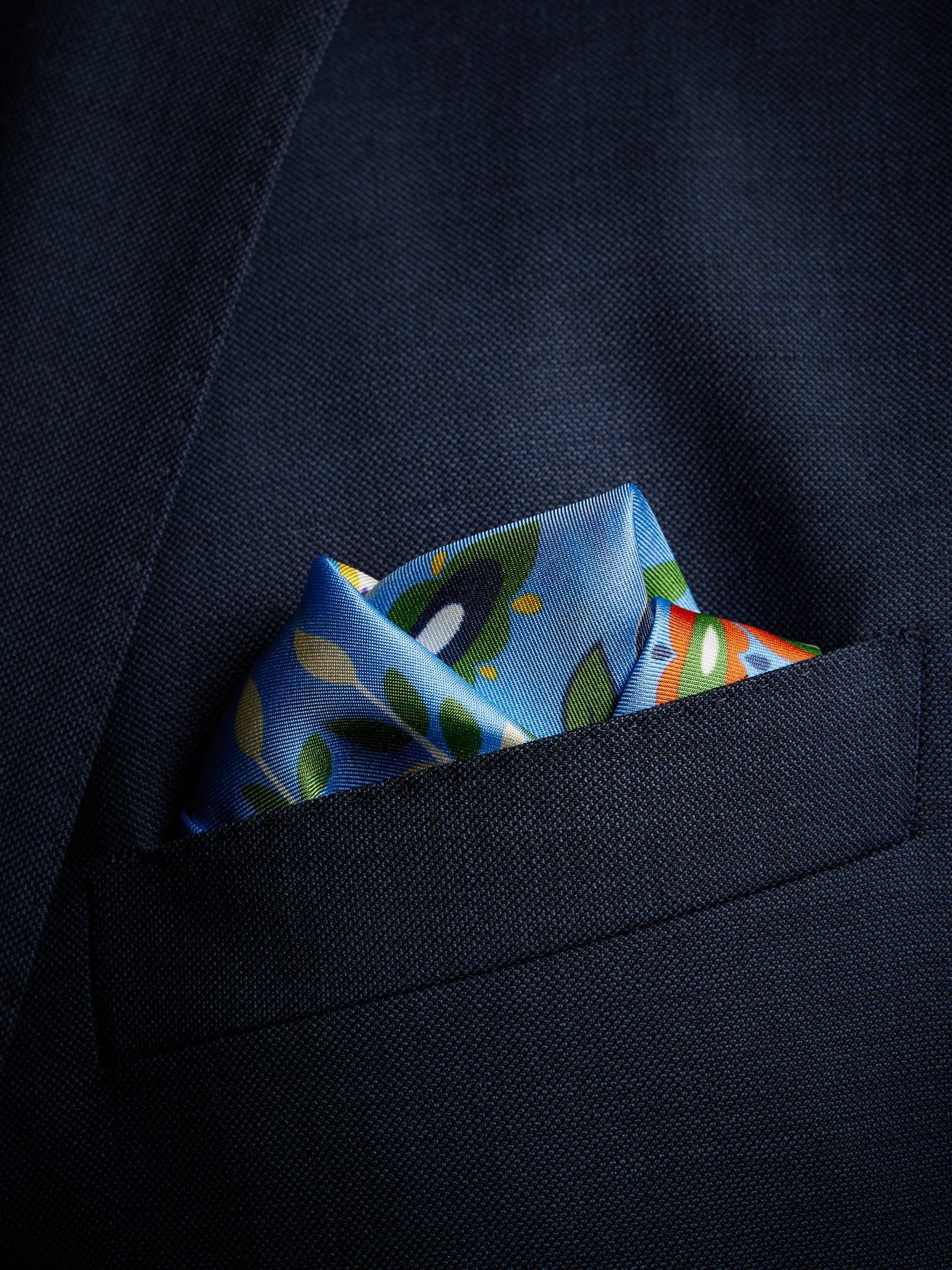 Image in slide number 2 for product Dark Blue Pocket Square Floral