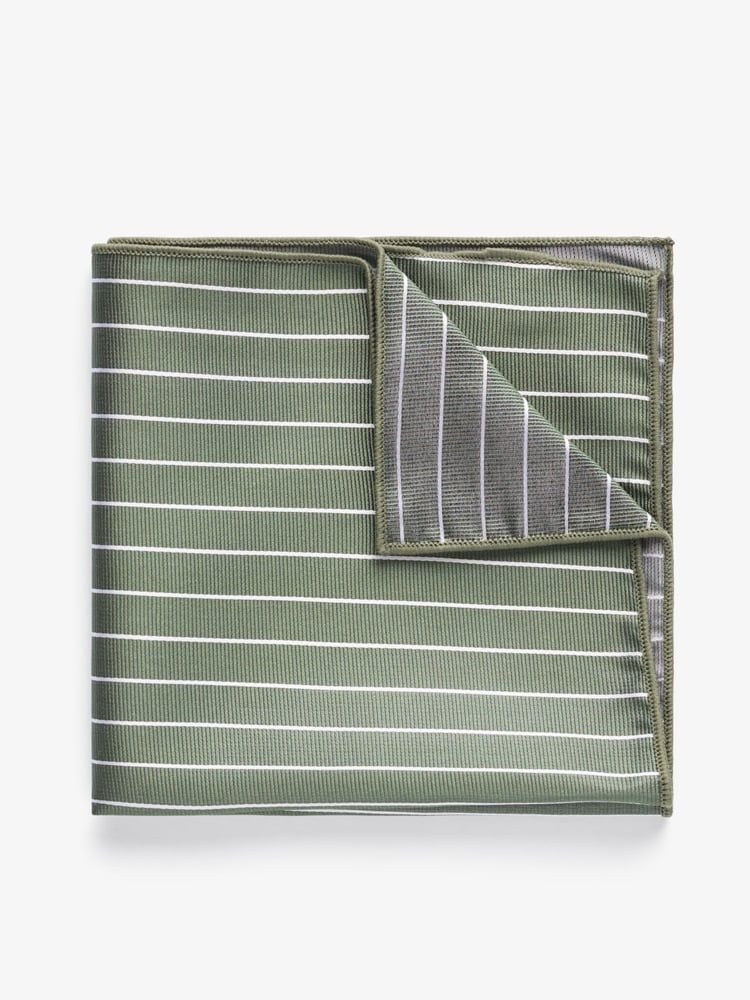 Green & White Pinstriped Pocket Square Silk