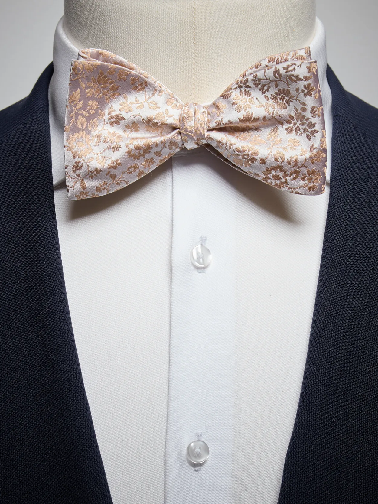 Beige Floral Self Tied Bow Tie Silk