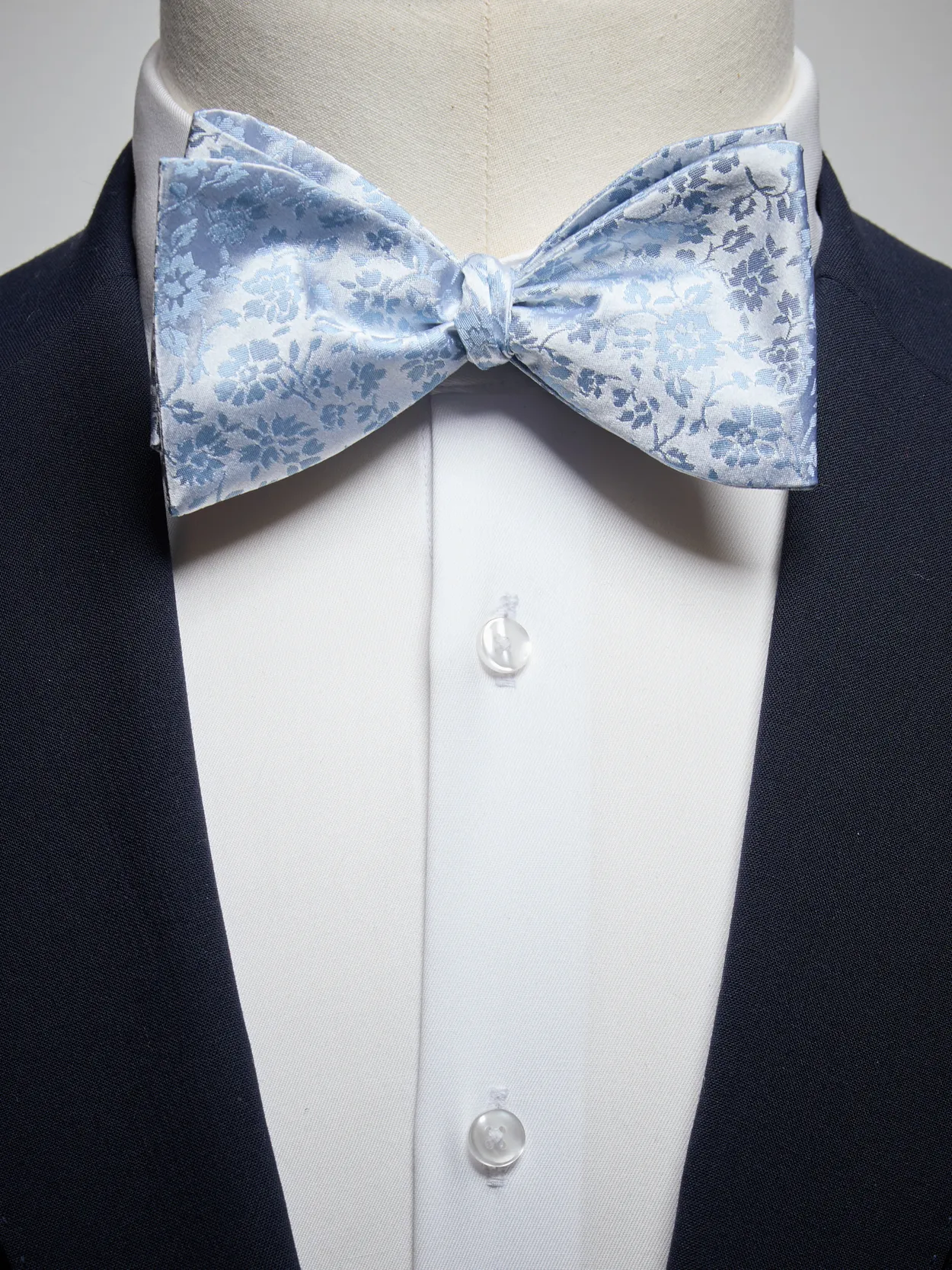 Light Blue Floral Self Tied Bow Tie Silk