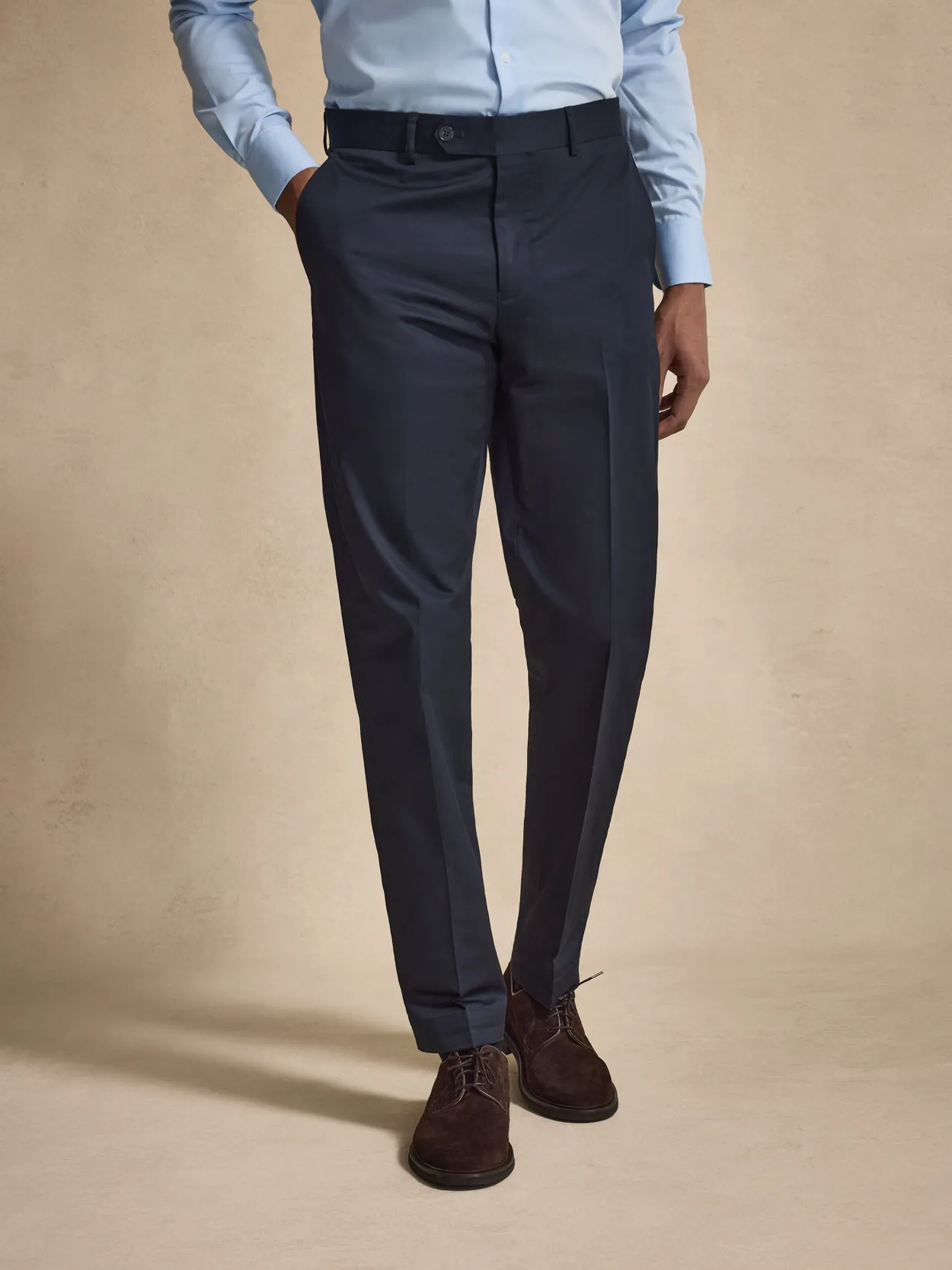 Navy Blue Cotton Solid Suit Pants