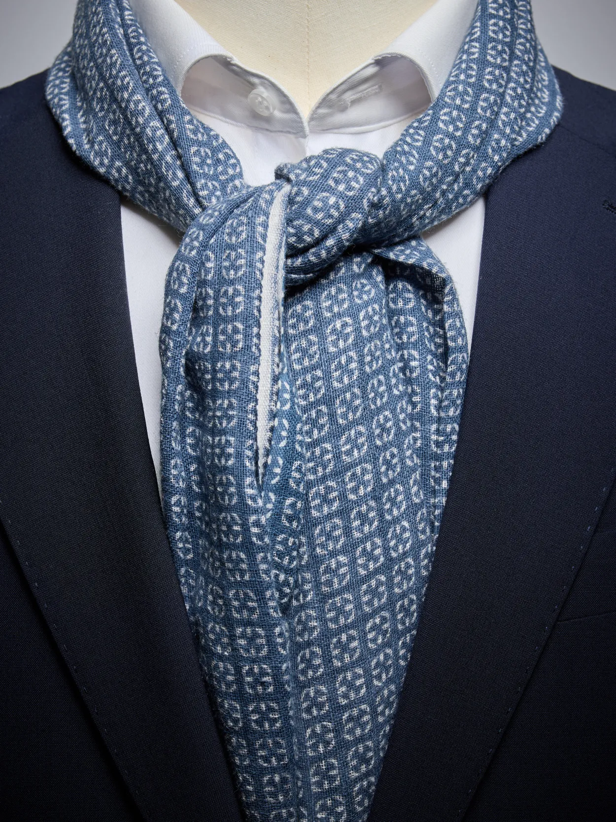 Blue Geometric Printed Scarf Linen