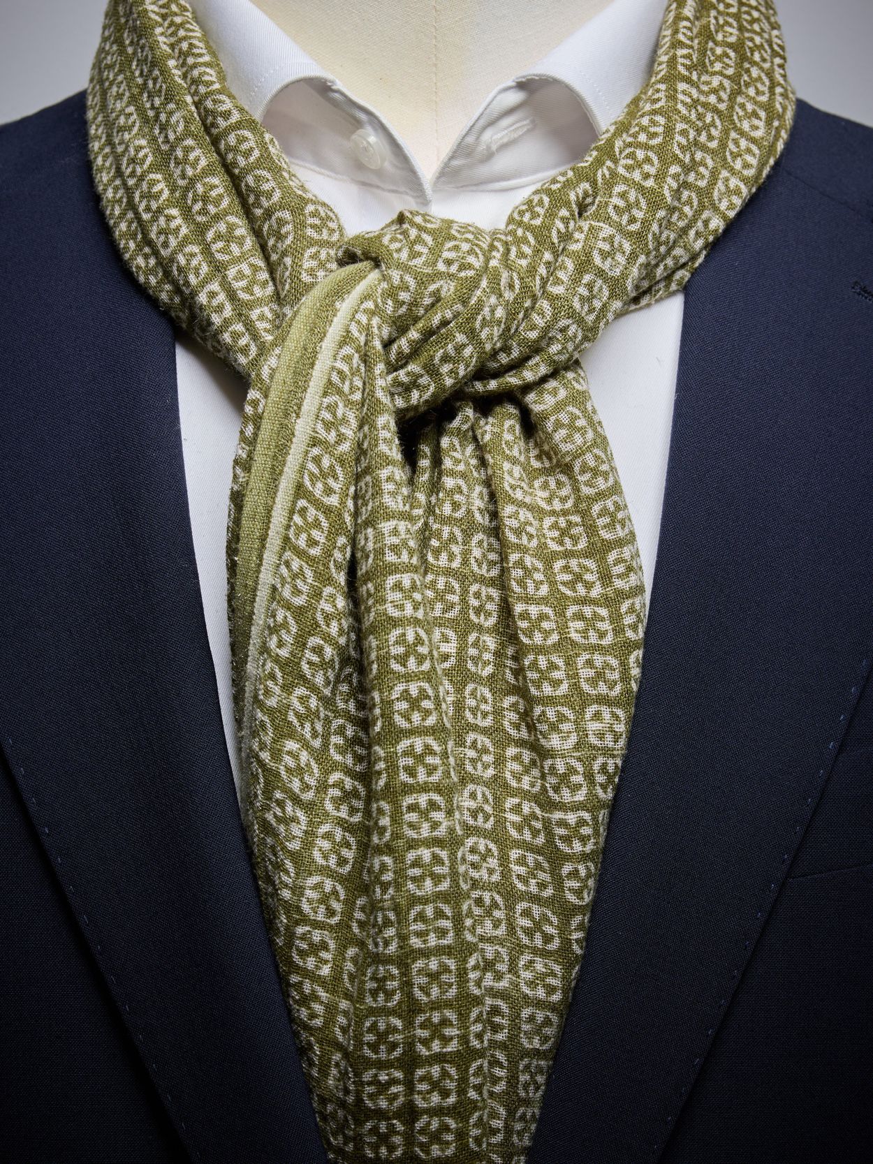 Green Geometric Printed Scarf Linen