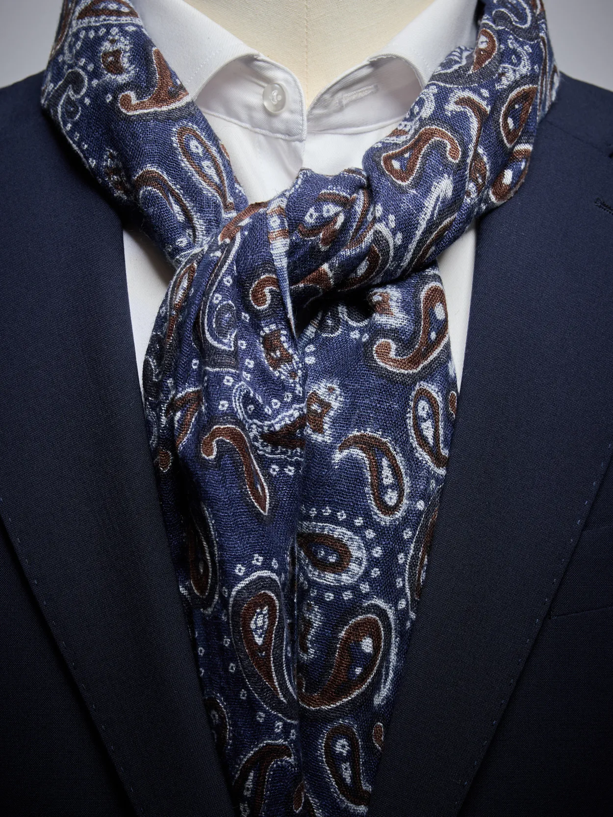 Navy Blue Paisley Printed Scarf Linen Cotton