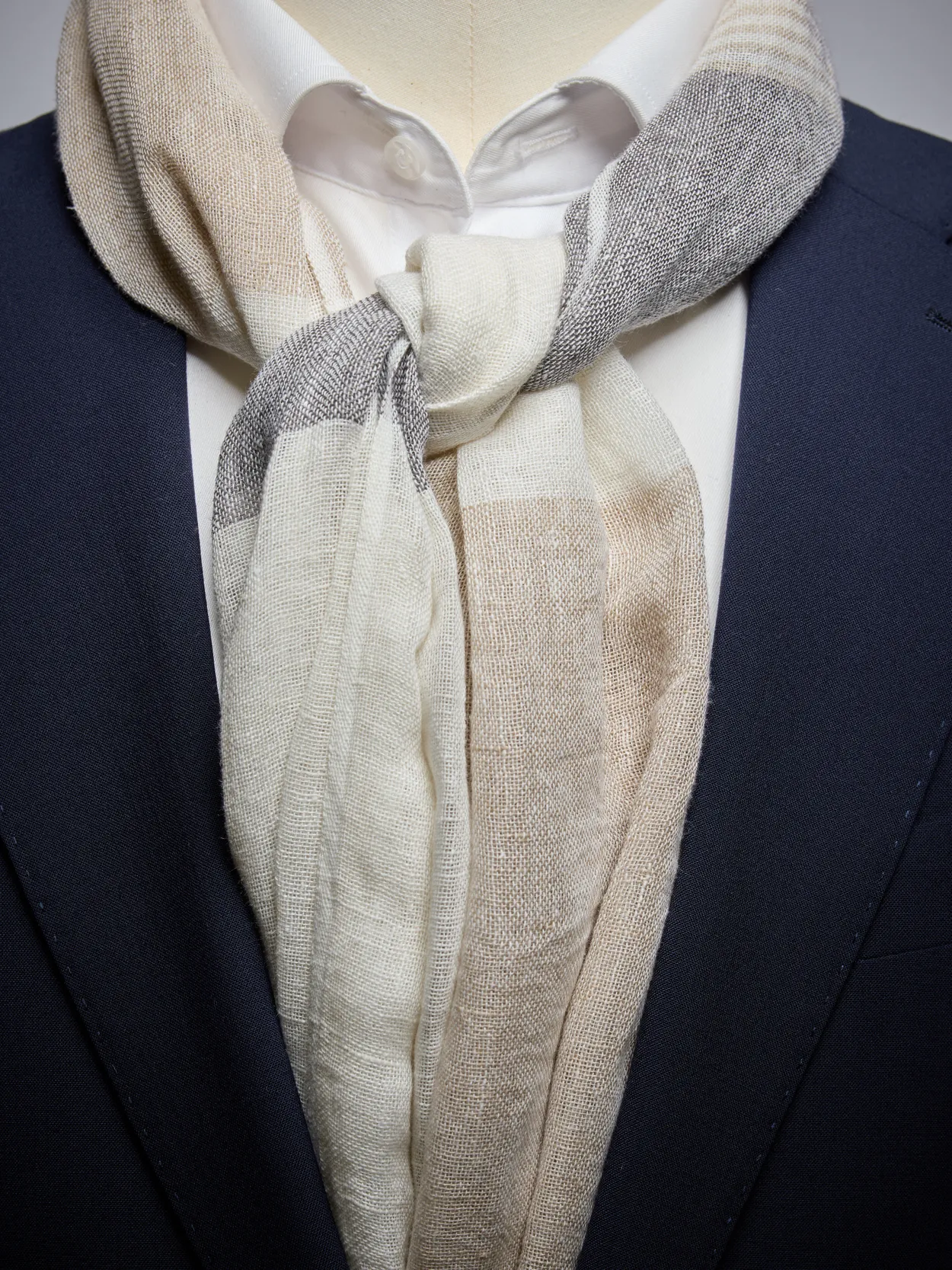 Light Beige Striped Scarf Linen