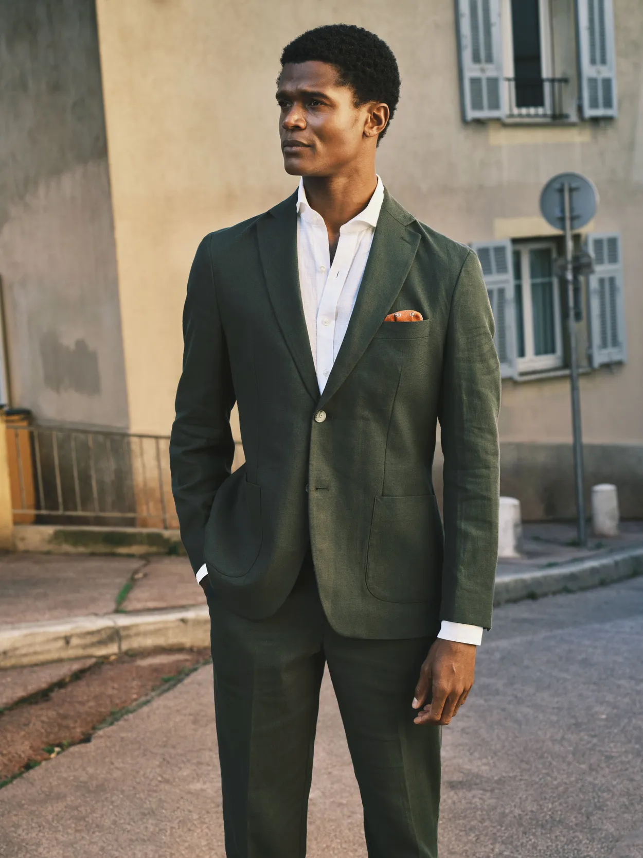 Image number 1 for product Dark Green Linen Cotton Suit