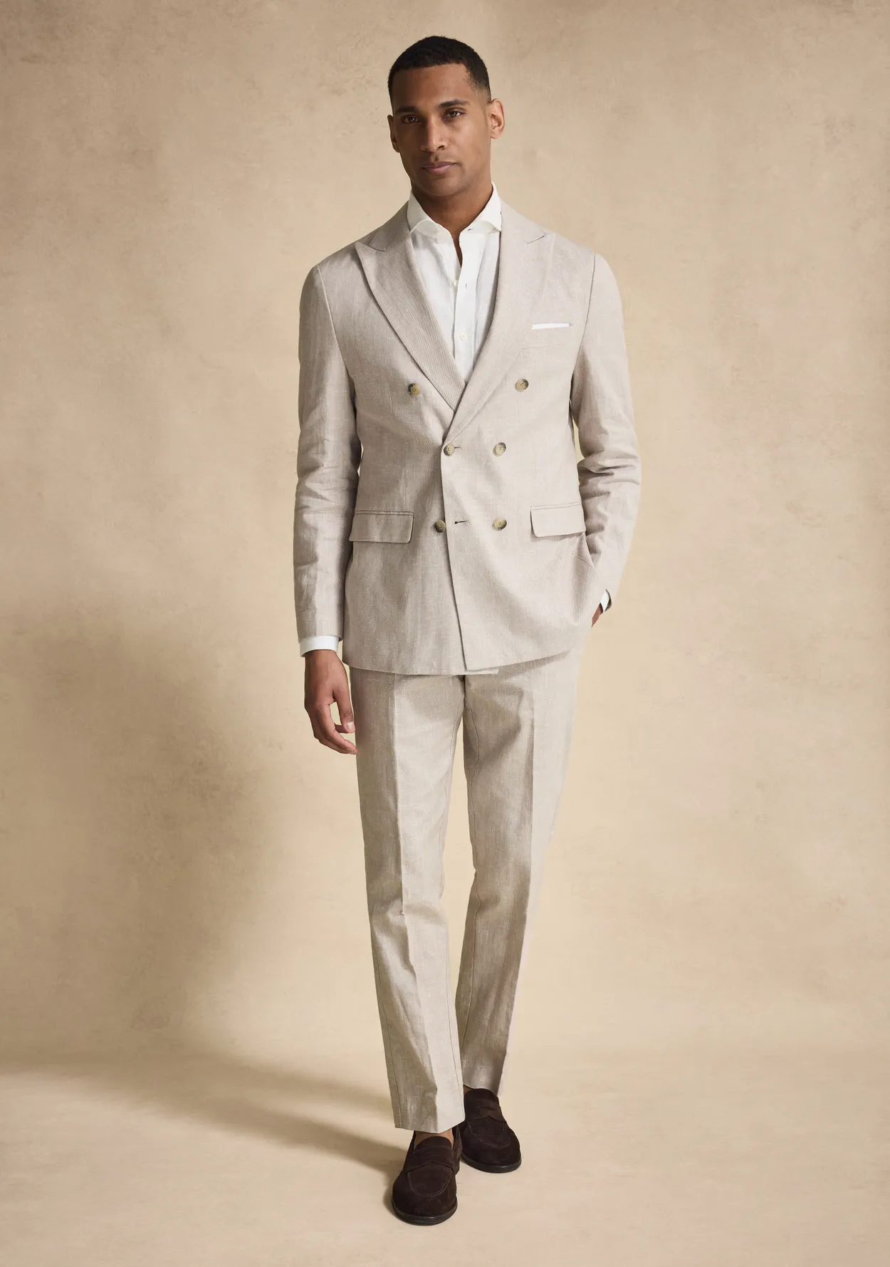 Image number 2 for product Beige Double Breasted Linen Cotton Suit