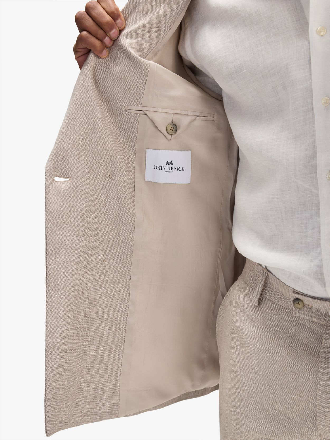 Image number 5 for product Beige Zweireihiger Leinen Baumwolle Anzug mit Hemd