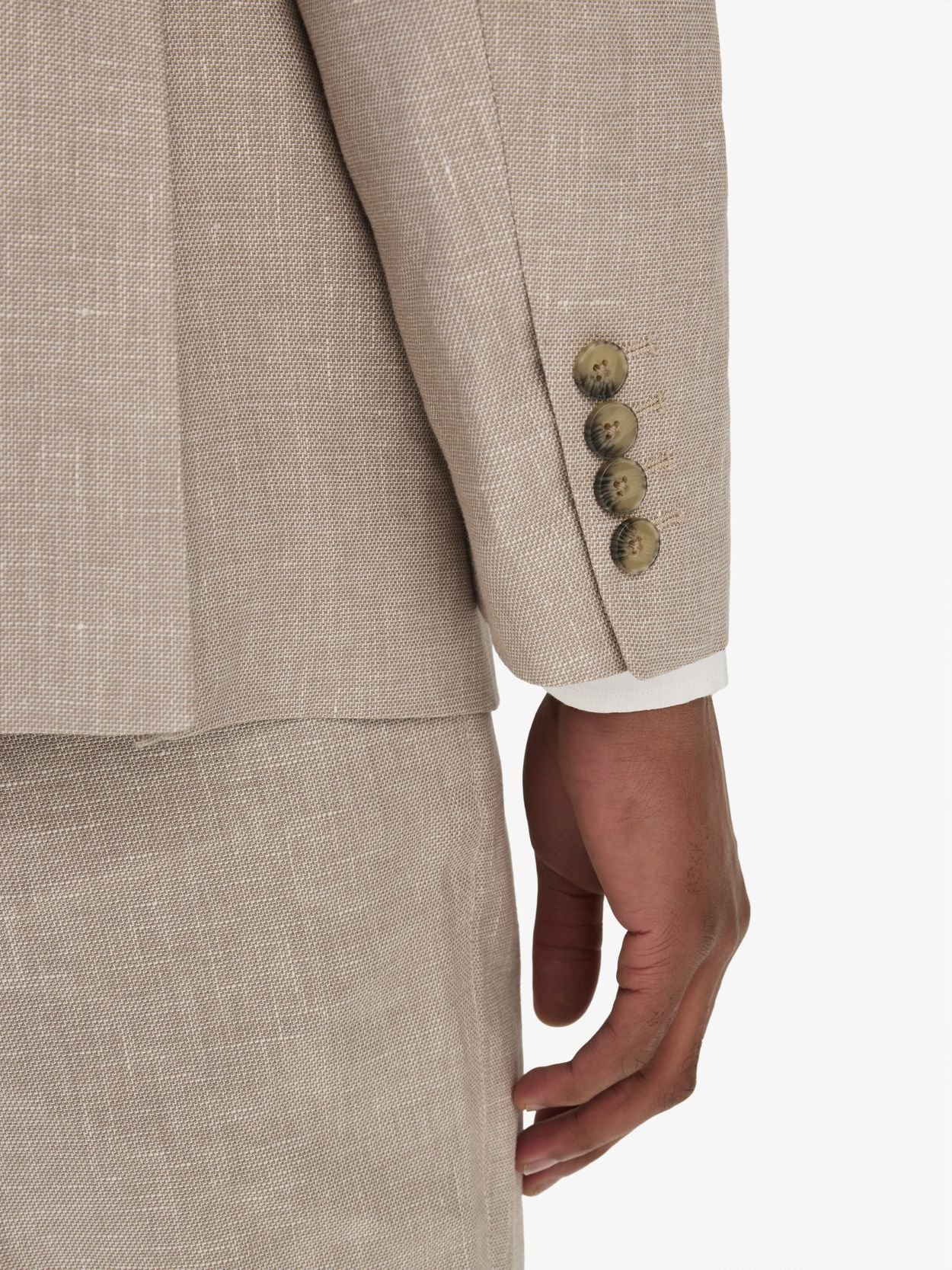 Image number 6 for product Beige Zweireihiger Leinen Baumwolle Anzug mit Hemd